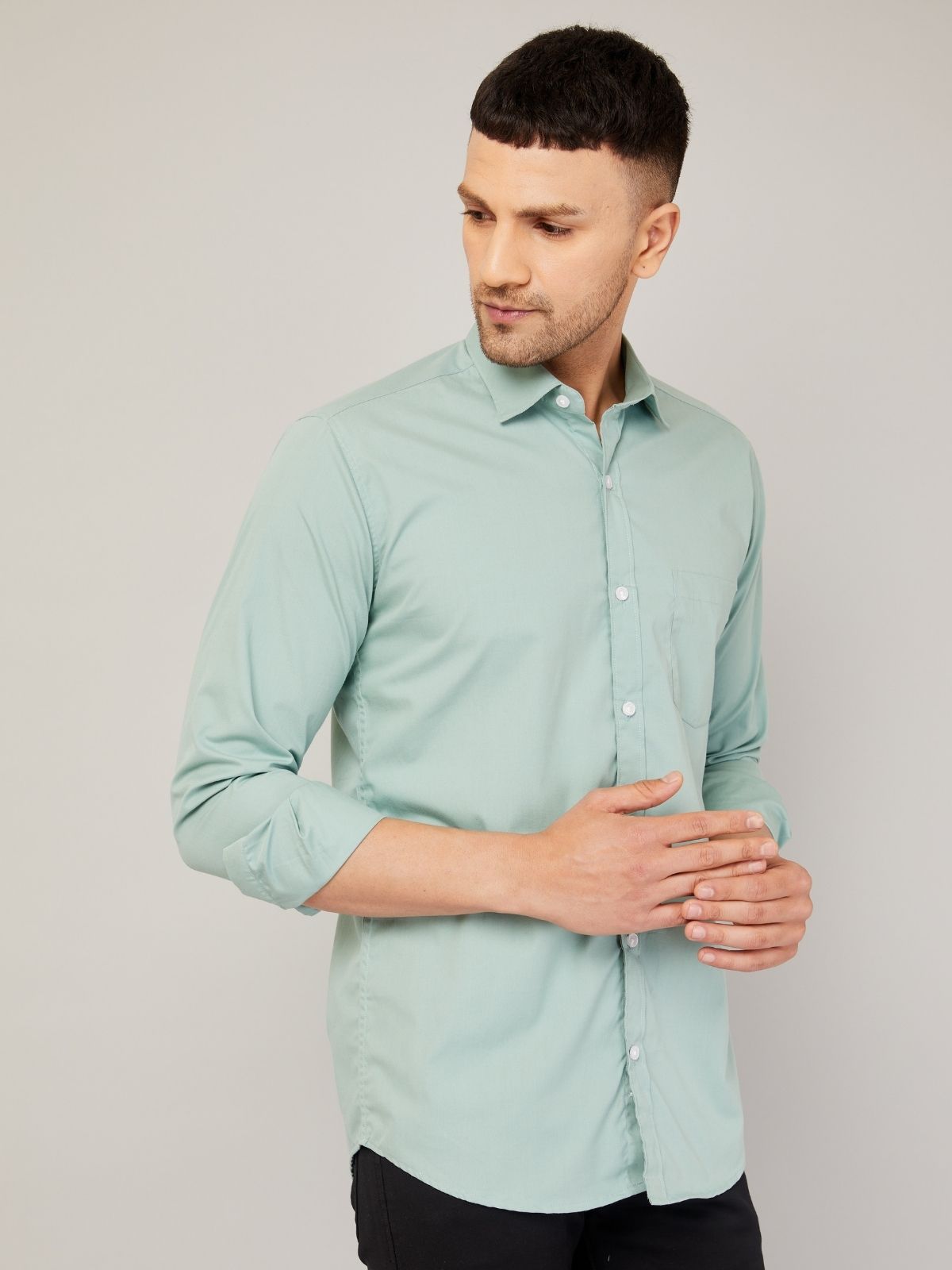 Louis Monarch Men Regular Fit Solid Spread  Collar Casual Pista Color Shirt
