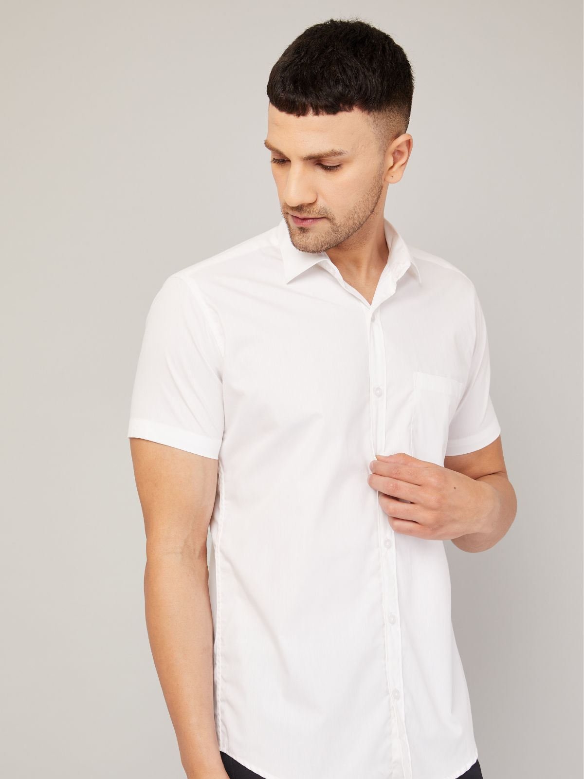 Louis Monarch Men Regular Fit Solid White Spread Collar Casual Half Shirt