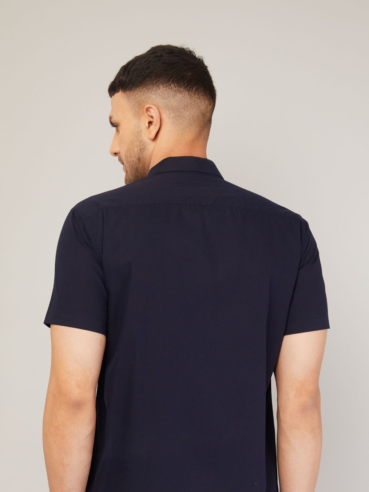 Louis Monarch Men Regular Fit Solid Navy Blue Spread Collar Casual Half Shirt