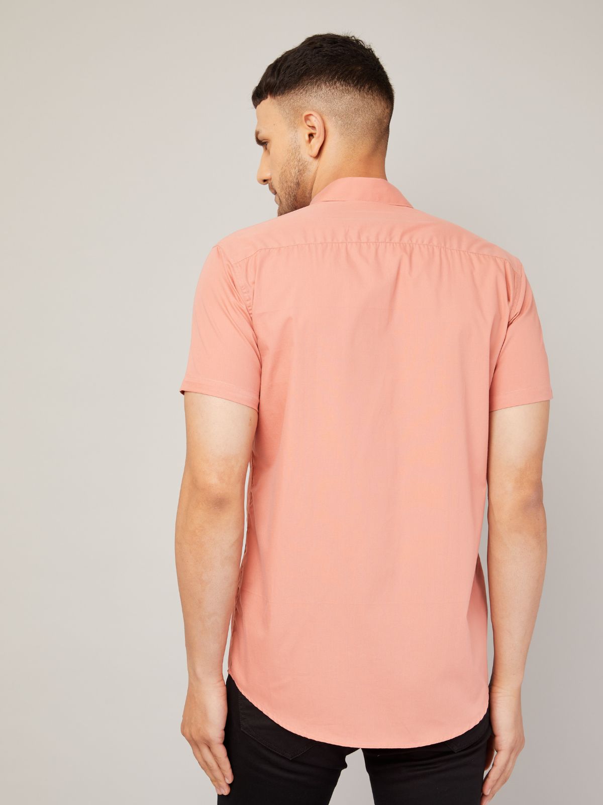 Louis Monarch Men Regular Fit Solid Peach Spread Collar Casual Half Shirt