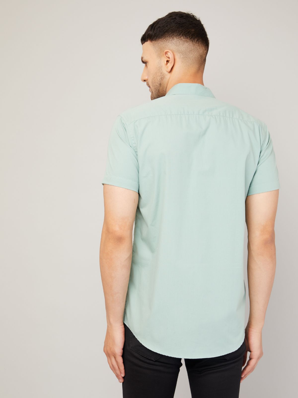 Louis Monarch Men Regular Fit Solid Pista Spread Collar Casual Half Shirt