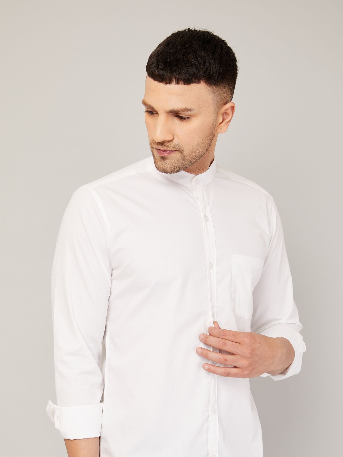 Louis Monarch Men Regular Fit Solid White Mandarin Collar Casual Shirt