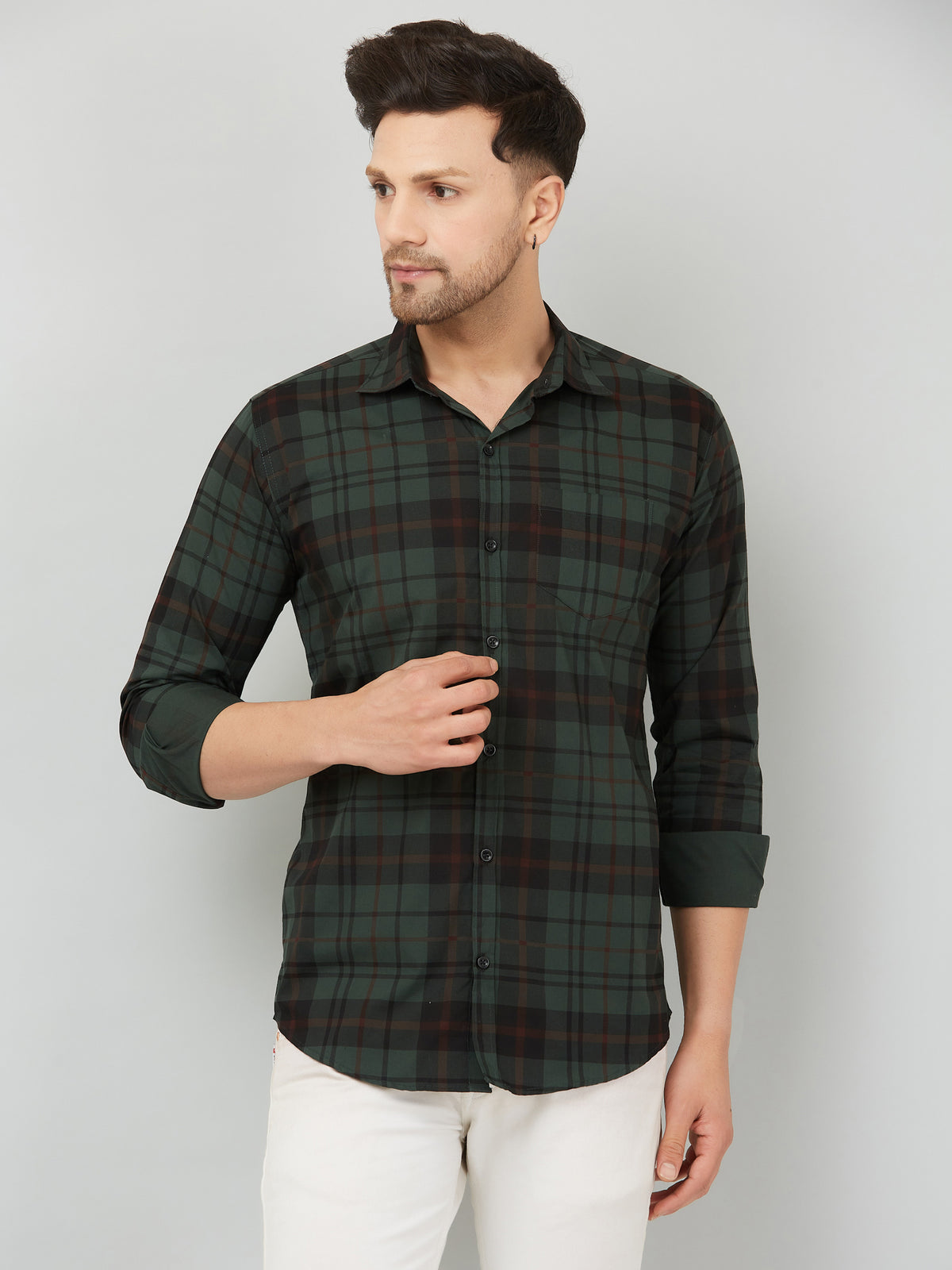 Louis Monarch Men Regular Fit Green Checkered Spread Collar Casual Shirt