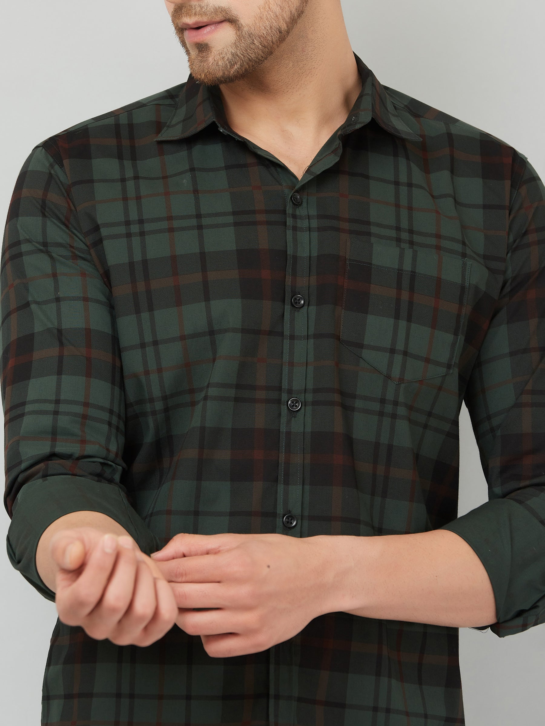 Louis Monarch Men Regular Fit Green Checkered Spread Collar Casual Shirt