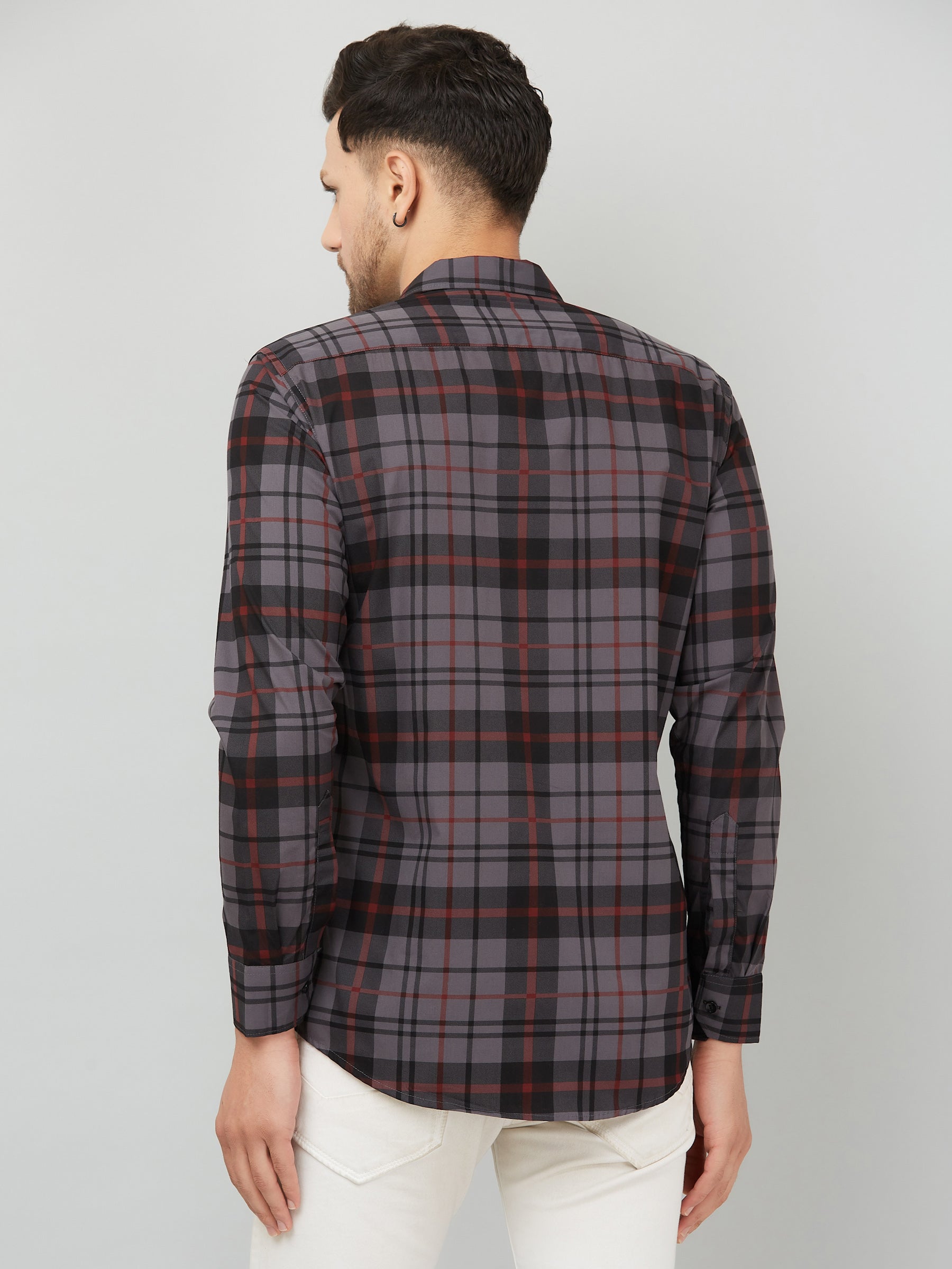 Louis Monarch Men Regular Fit Grey Checkered Spread Collar Casual Shirt