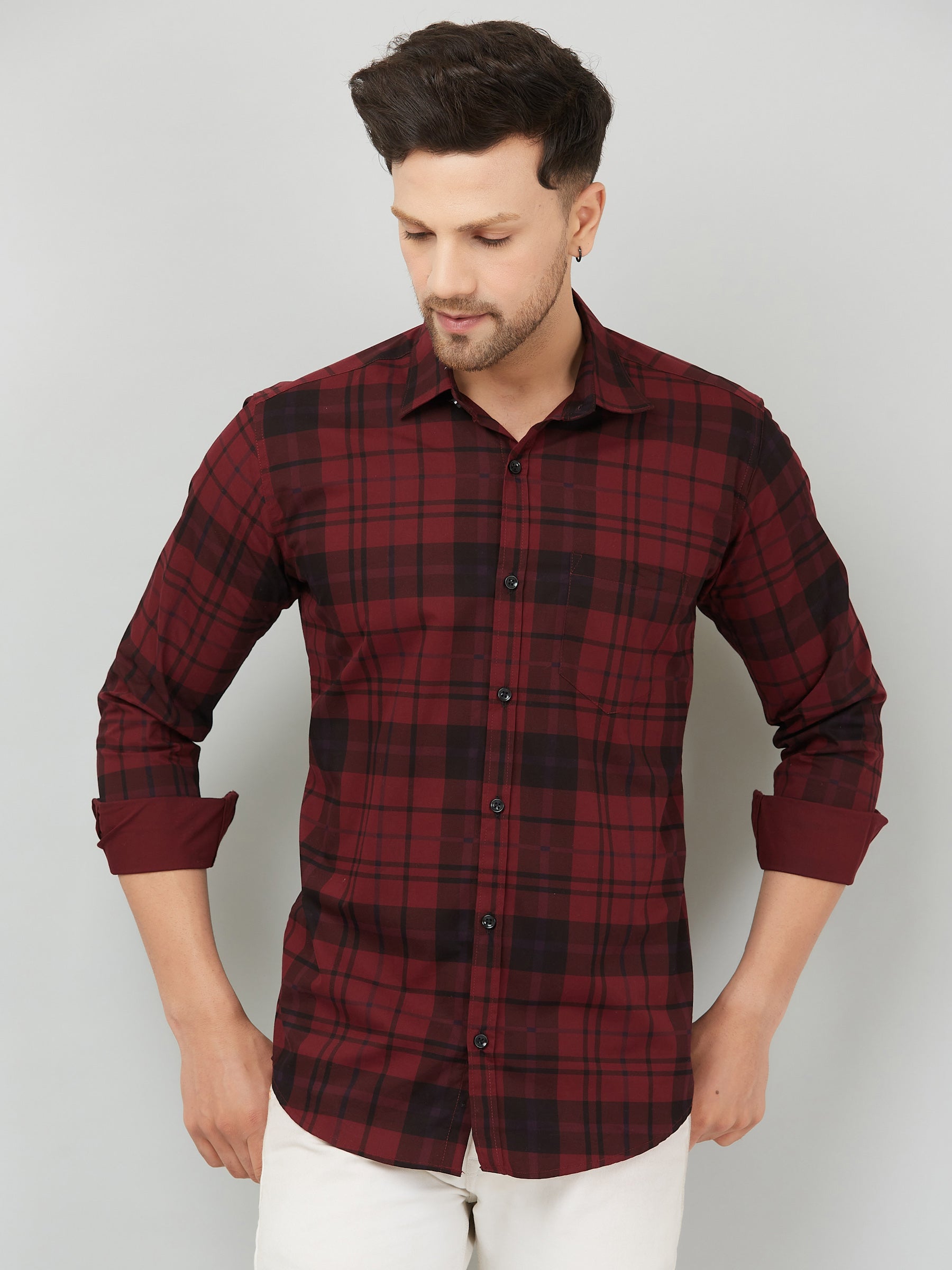 Louis Monarch Men Regular Fit Red Checkered Spread Collar Casual Shirt