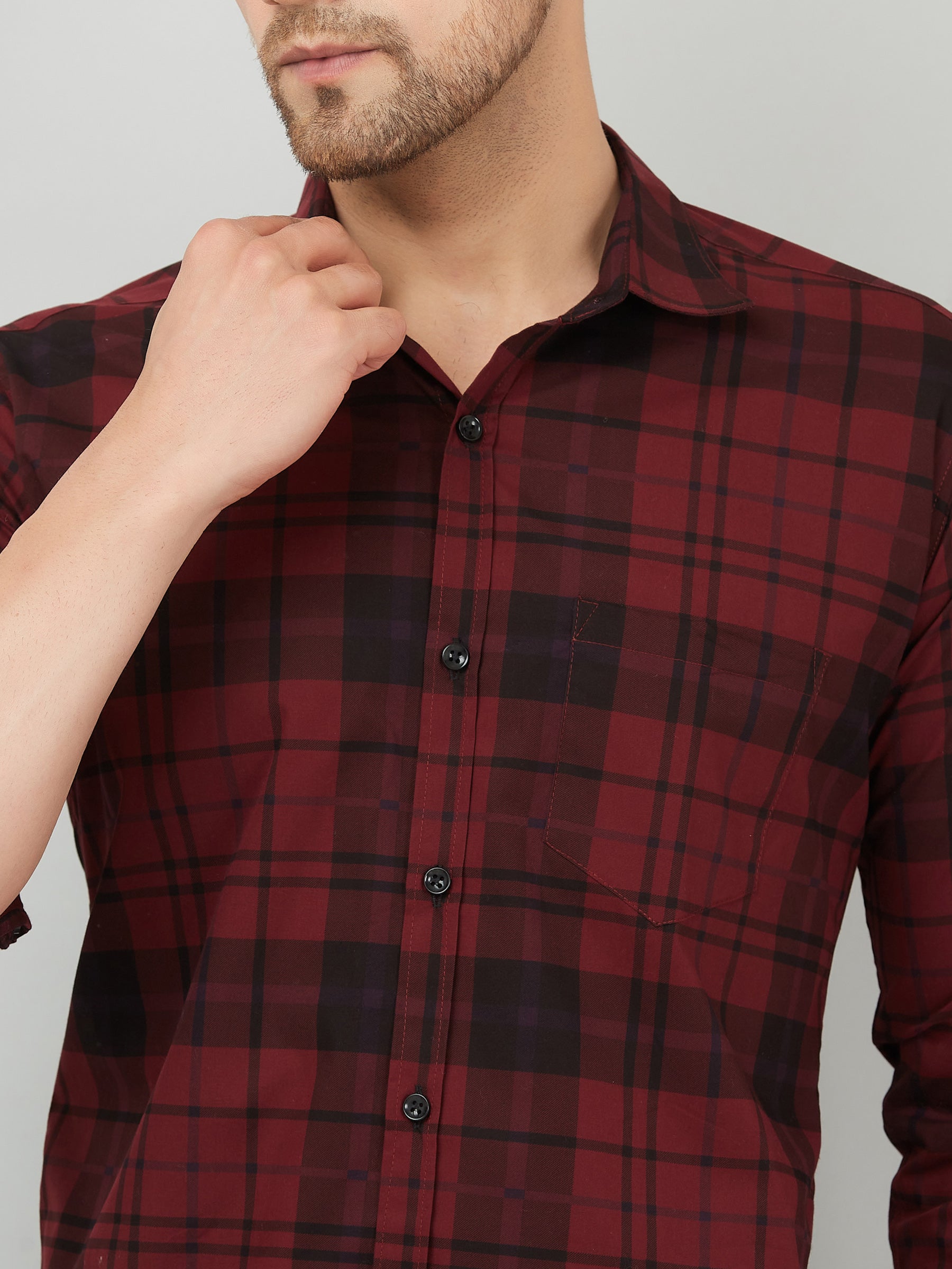 Louis Monarch Men Regular Fit Red Checkered Spread Collar Casual Shirt