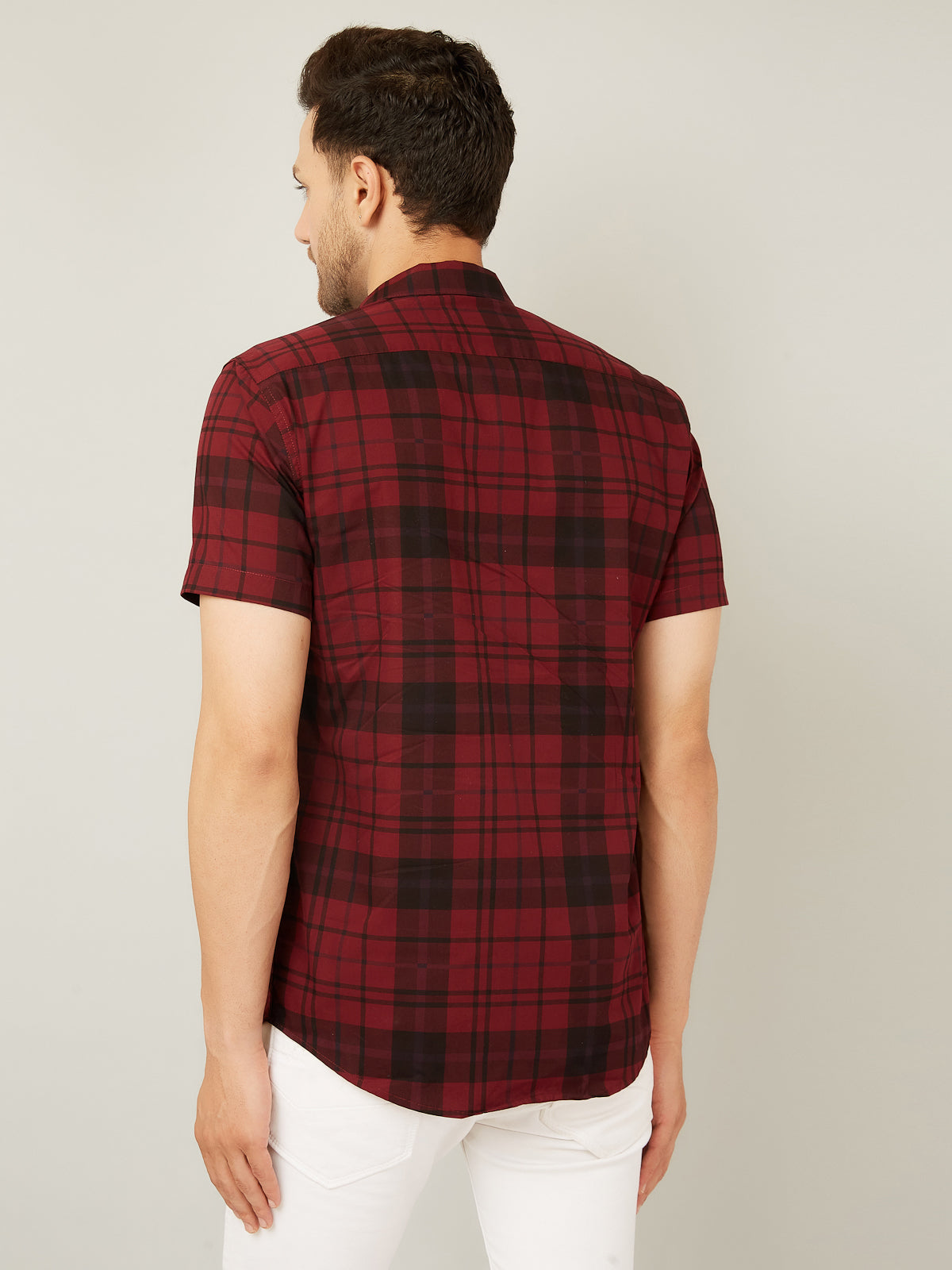 Louis Monarch Men Regular Fit Red Checkered Spread Collar Casual Half Shirt