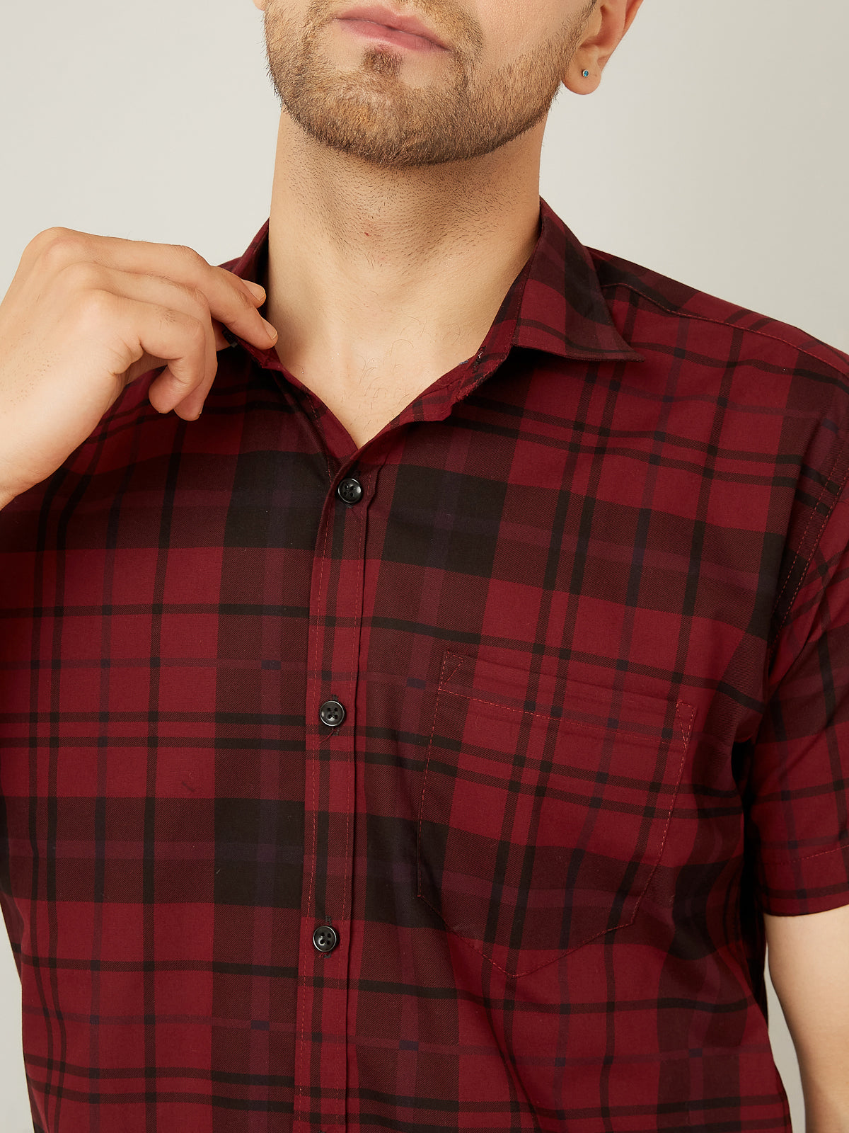 Louis Monarch Men Regular Fit Red Checkered Spread Collar Casual Half Shirt