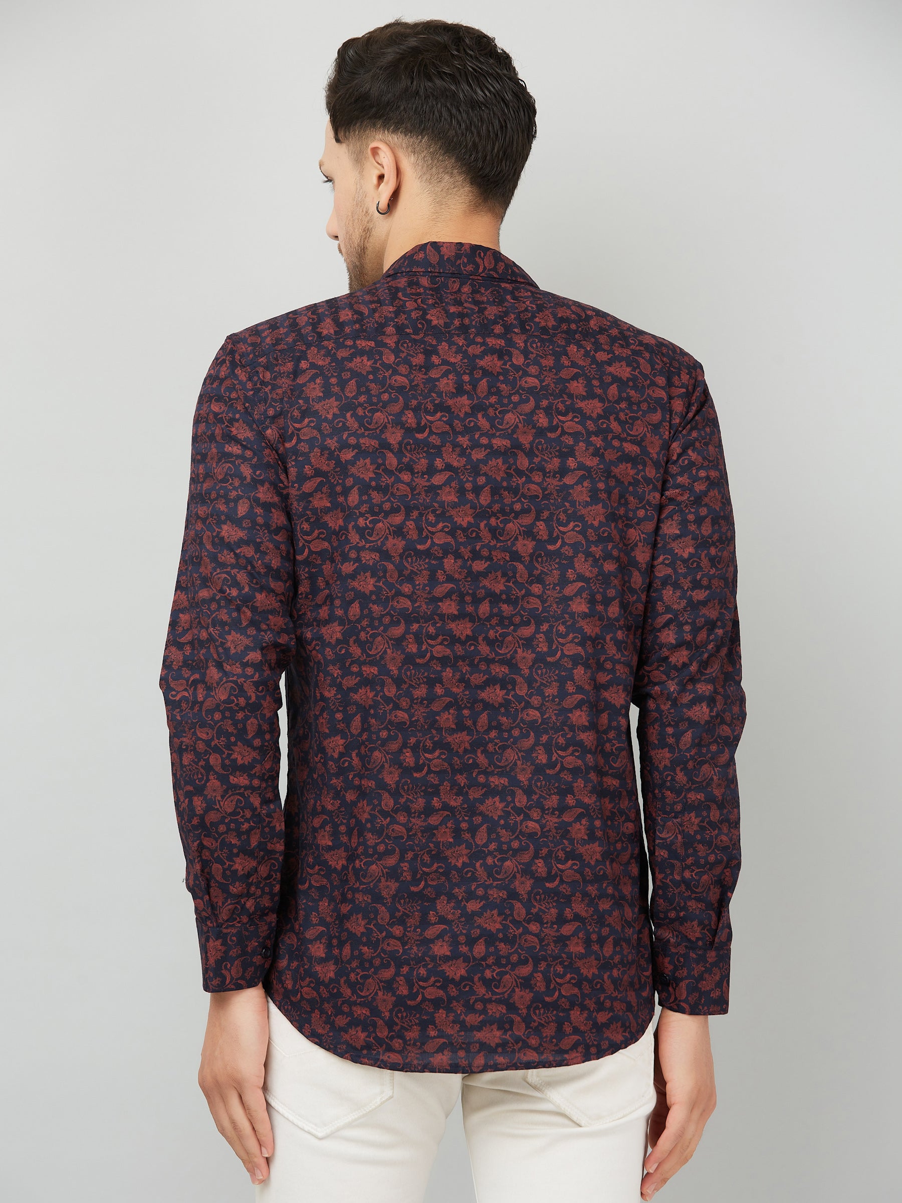 Louis Monarch Men Regular Fit Blue Printed Spread Collar Casual Shirt