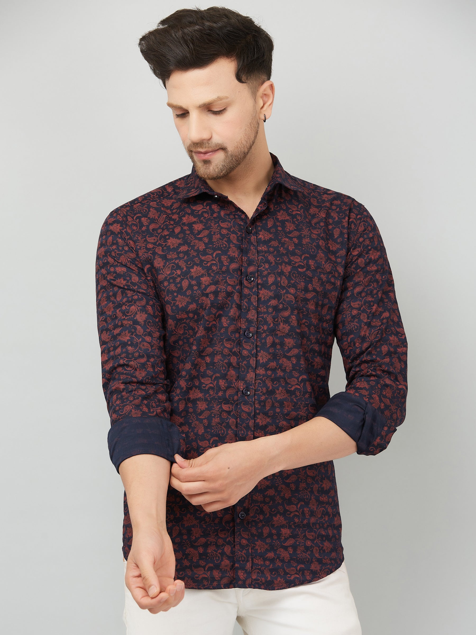 Louis Monarch Men Regular Fit Blue Printed Spread Collar Casual Shirt