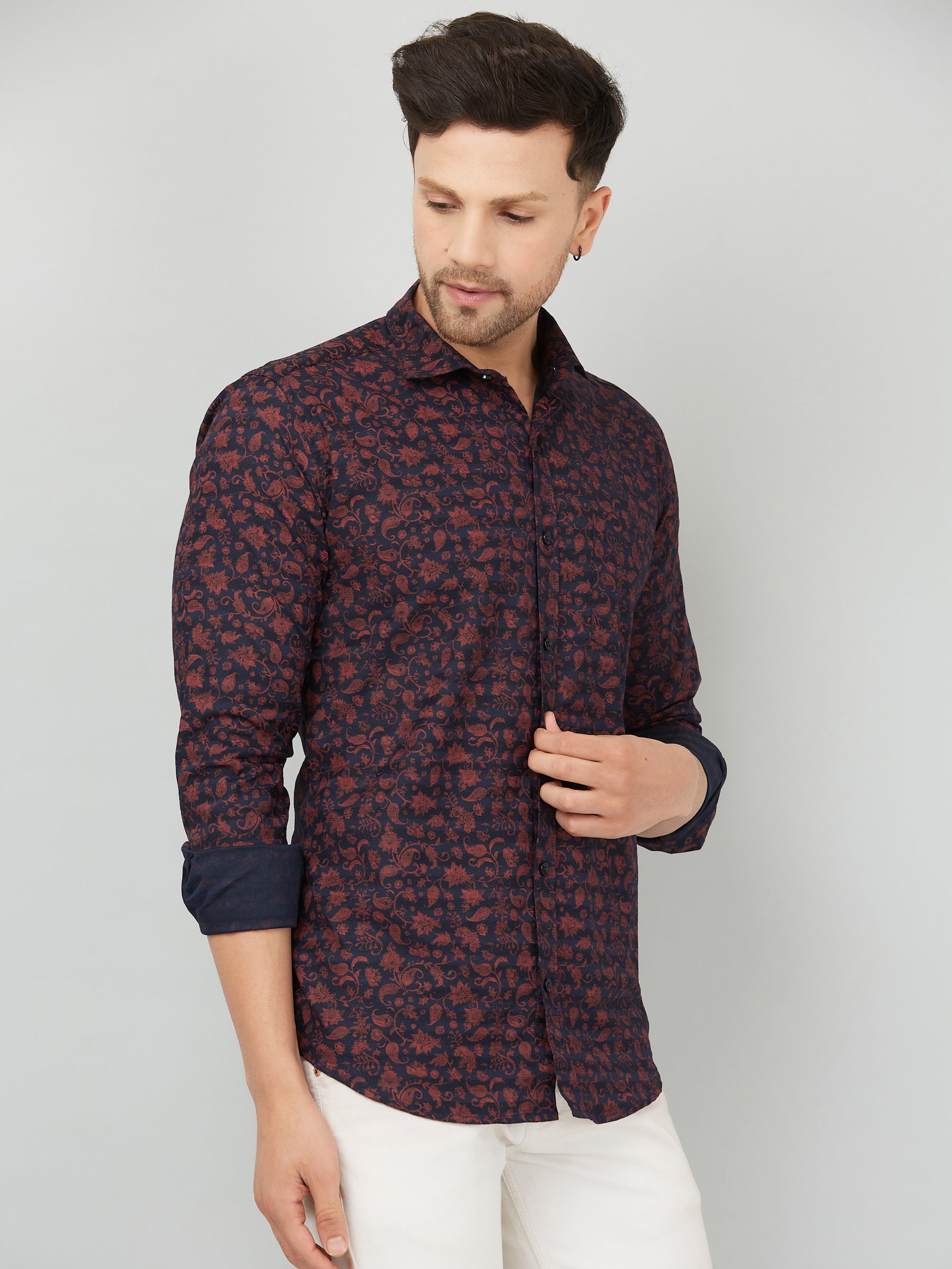Louis Monarch Men Regular Fit Blue Printed Spread Collar Casual Shirt