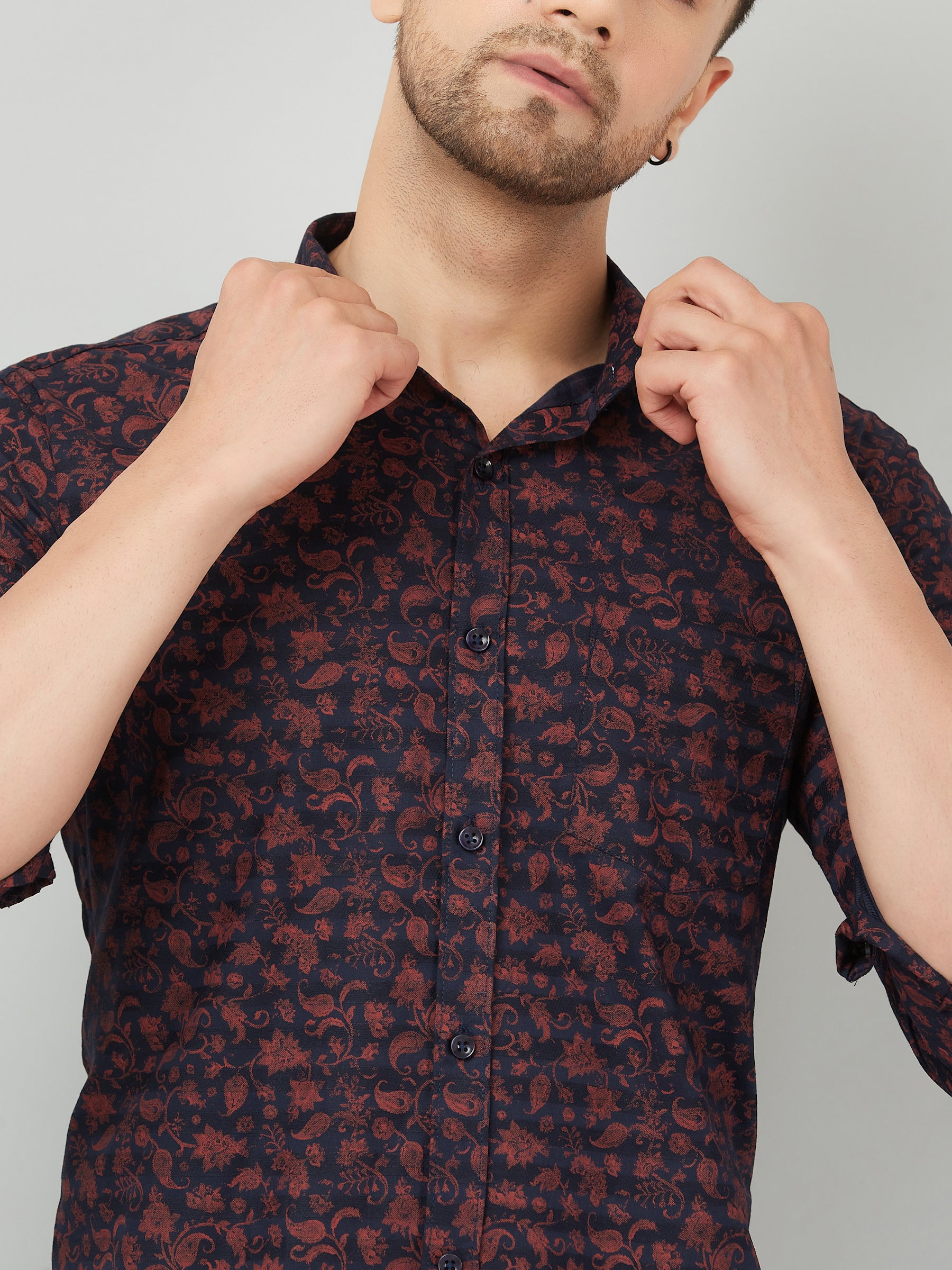 Louis Monarch Men Regular Fit Blue Printed Spread Collar Casual Shirt