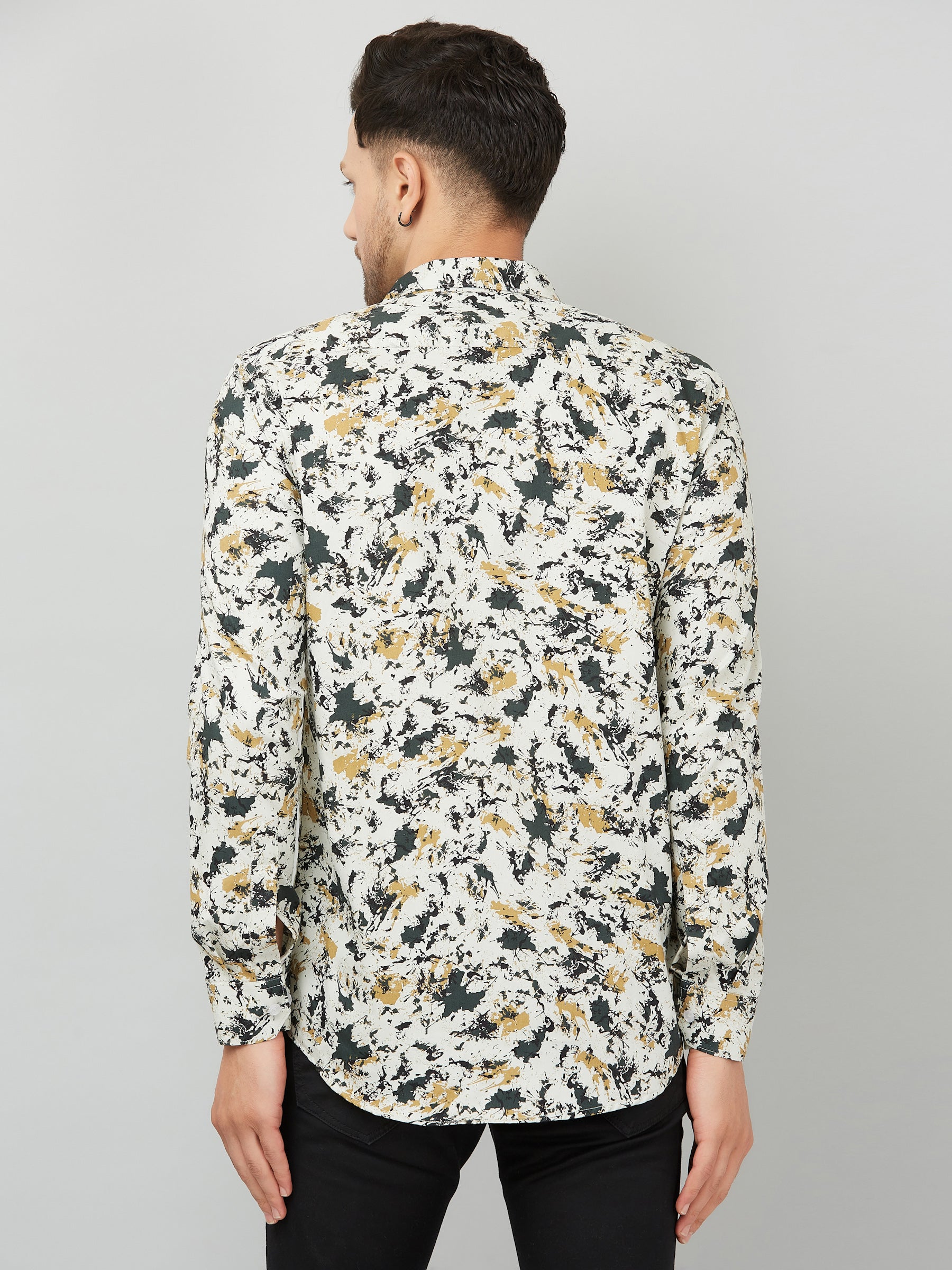 Louis Monarch Men Regular Fit Cream Printed Spread Collar Casual Shirt