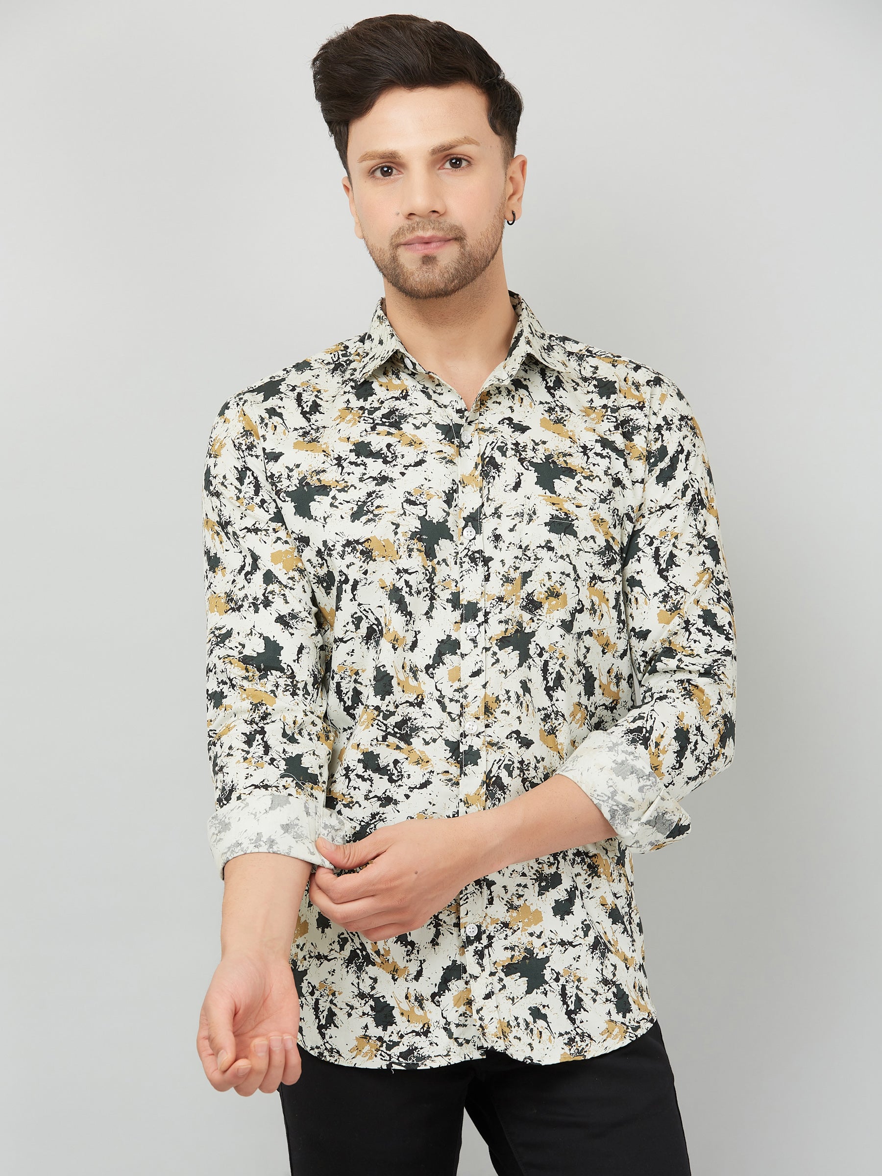 Louis Monarch Men Regular Fit Cream Printed Spread Collar Casual Shirt