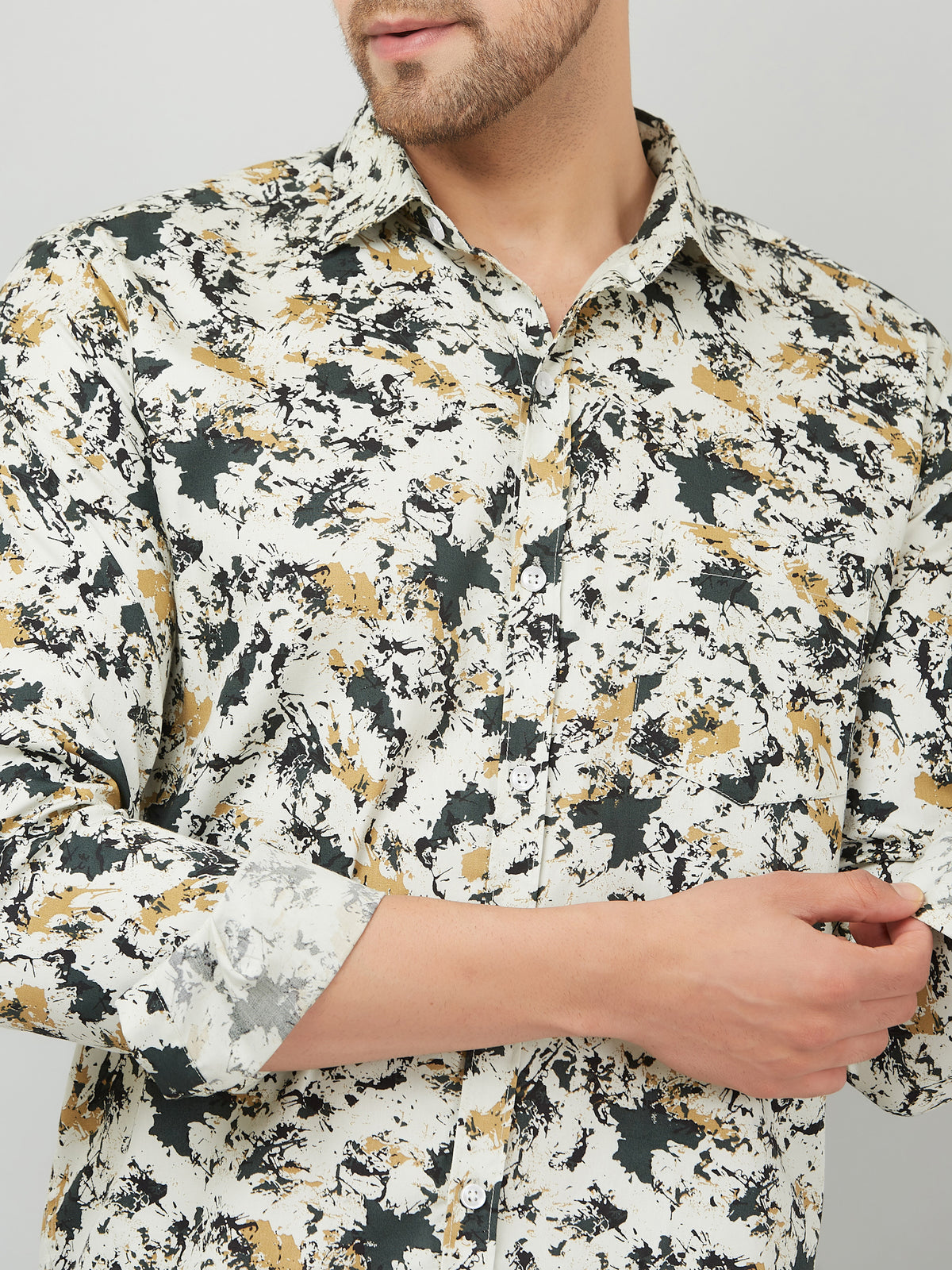 Louis Monarch Men Regular Fit Cream Printed Spread Collar Casual Shirt