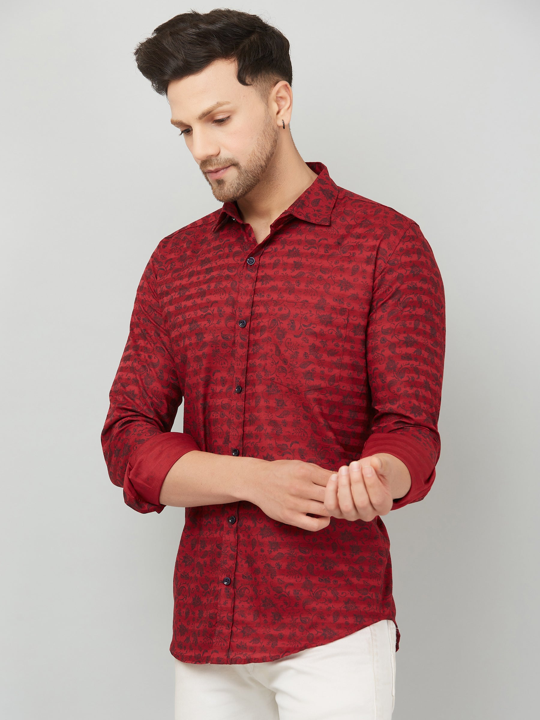 Louis Monarch Men Regular Fit Red Printed Spread Collar Casual Shirt