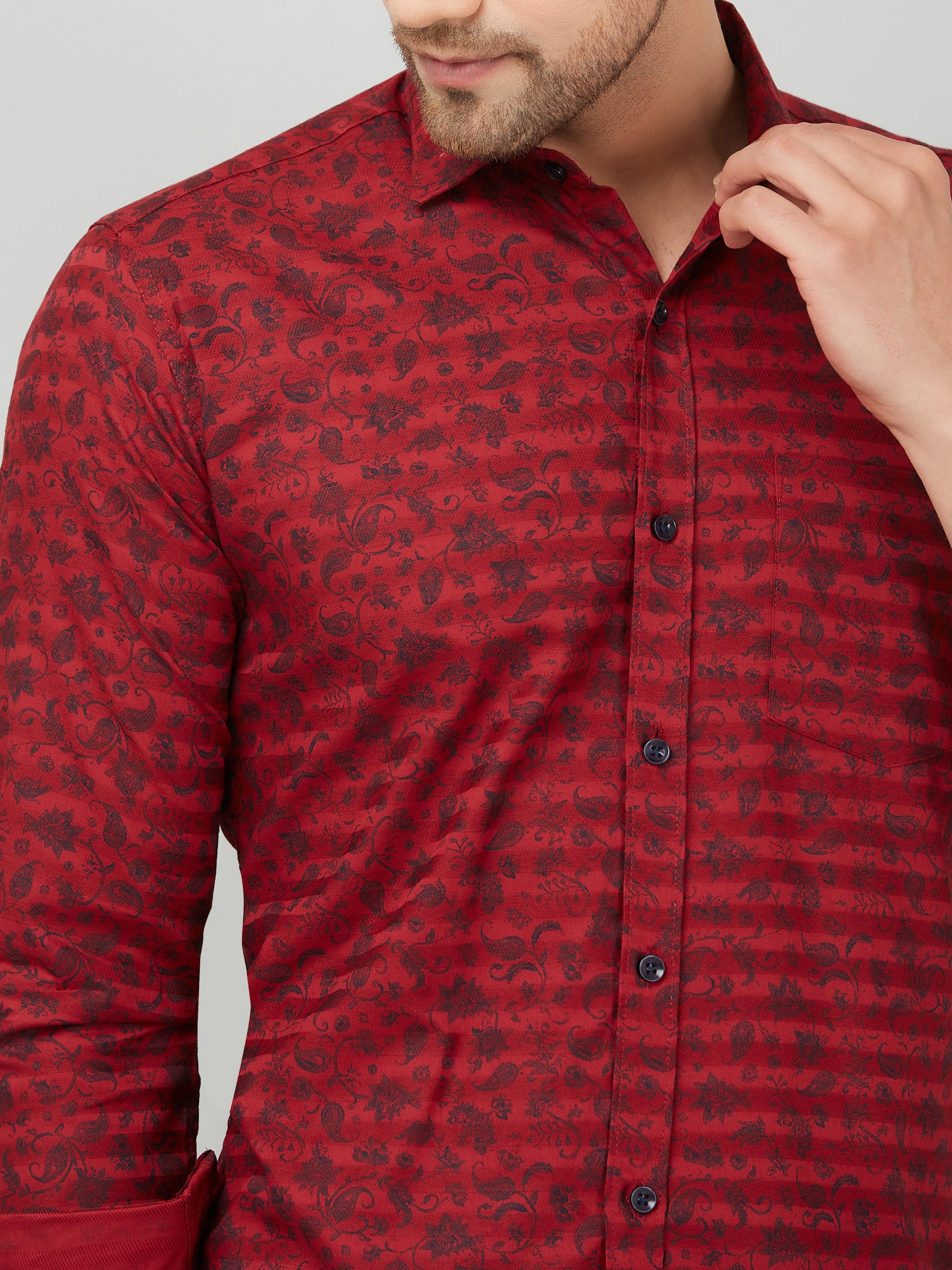 Louis Monarch Men Regular Fit Red Printed Spread Collar Casual Shirt