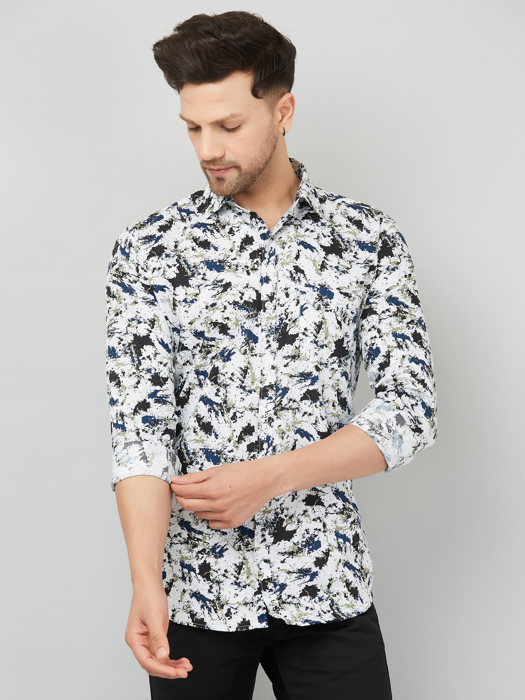Louis Monarch Men Regular Fit White Printed Spread Collar Casual Shirt