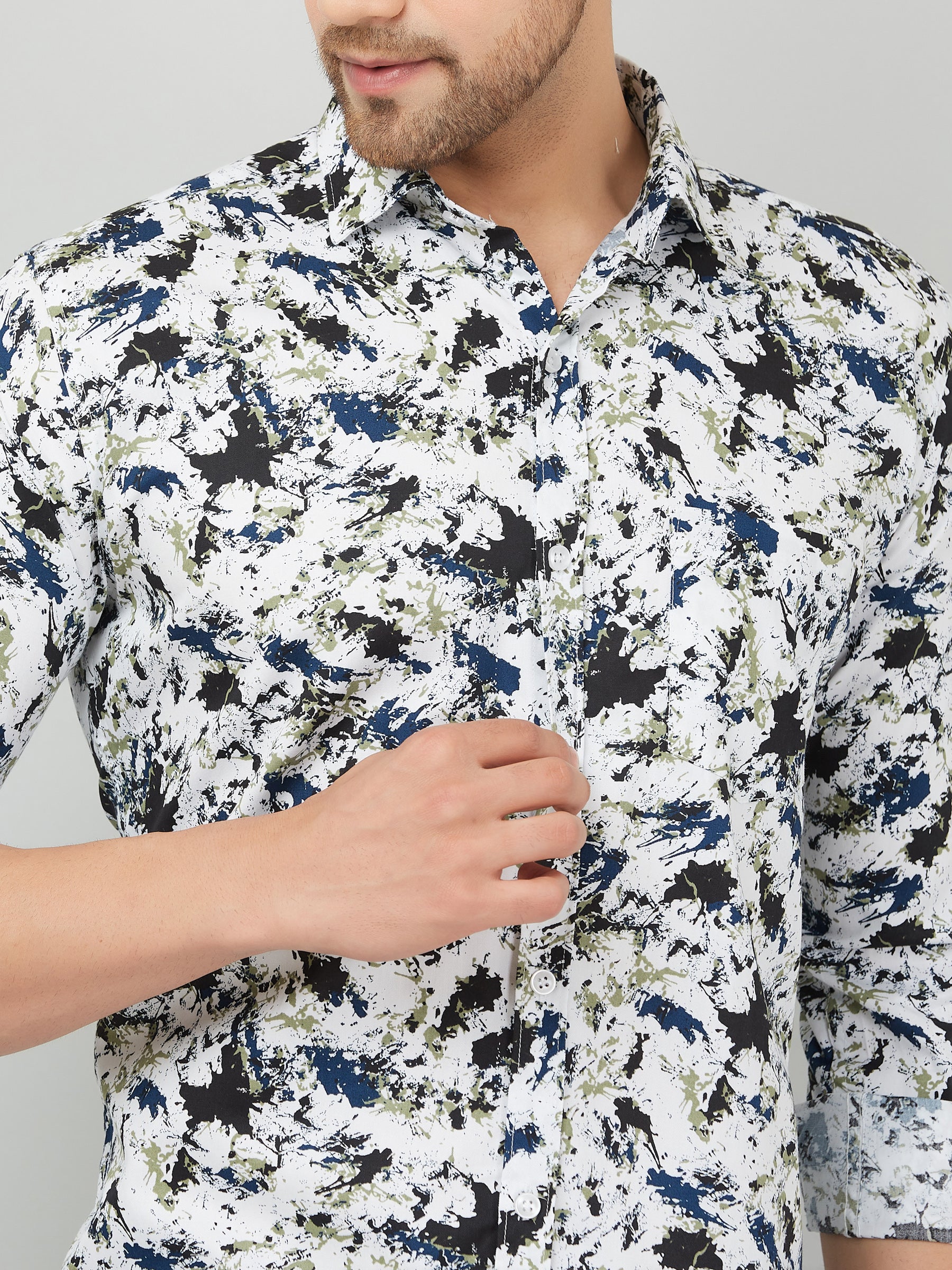 Louis Monarch Men Regular Fit White Printed Spread Collar Casual Shirt