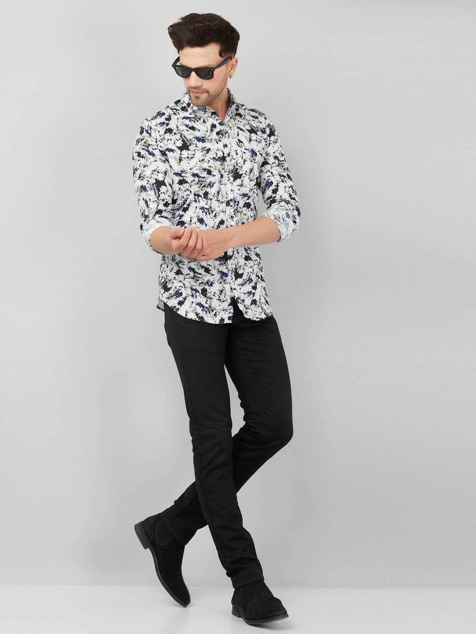 Louis Monarch Men Regular Fit White Printed Spread Collar Casual Shirt