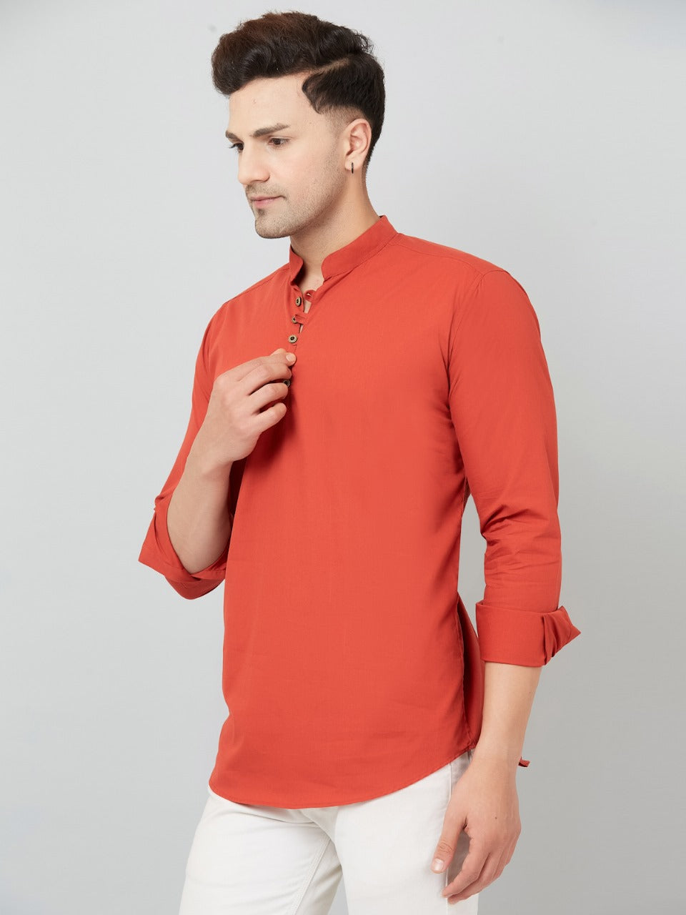 Louis Monarch Men Solid Orange Pure Cotton Straight Short Kurta