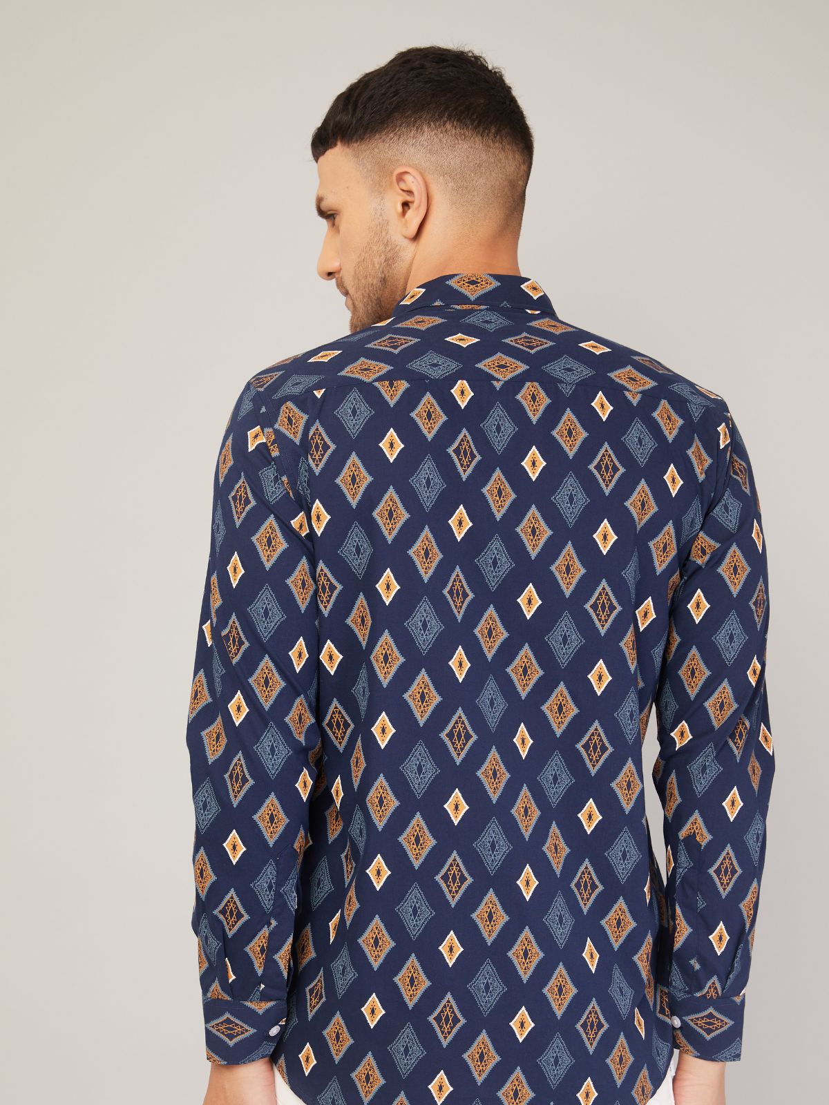 Louis Monarch Men Regular Fit Block Printed Blue Spread Collar Casual Shirt