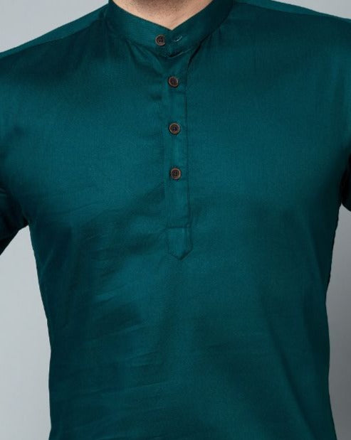 Louis Monarch Men Solid Dark Green Pure Cotton Straight Short Kurta