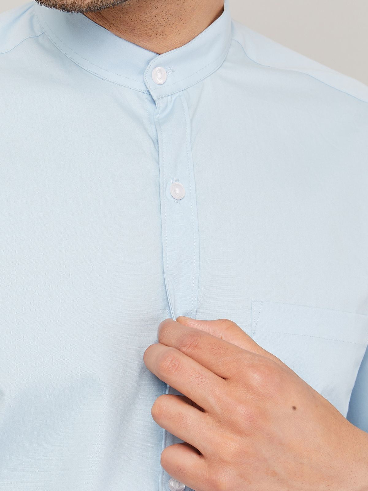 Louis Monarch Men Regular Fit Solid Sky Blue Mandarin Collar Casual Shirt