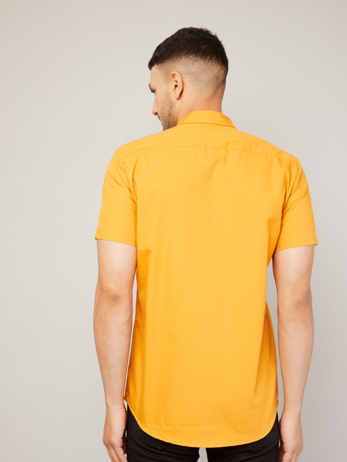 Louis Monarch Men Regular Fit Solid Yellow Spread Collar Casual Half Shirt