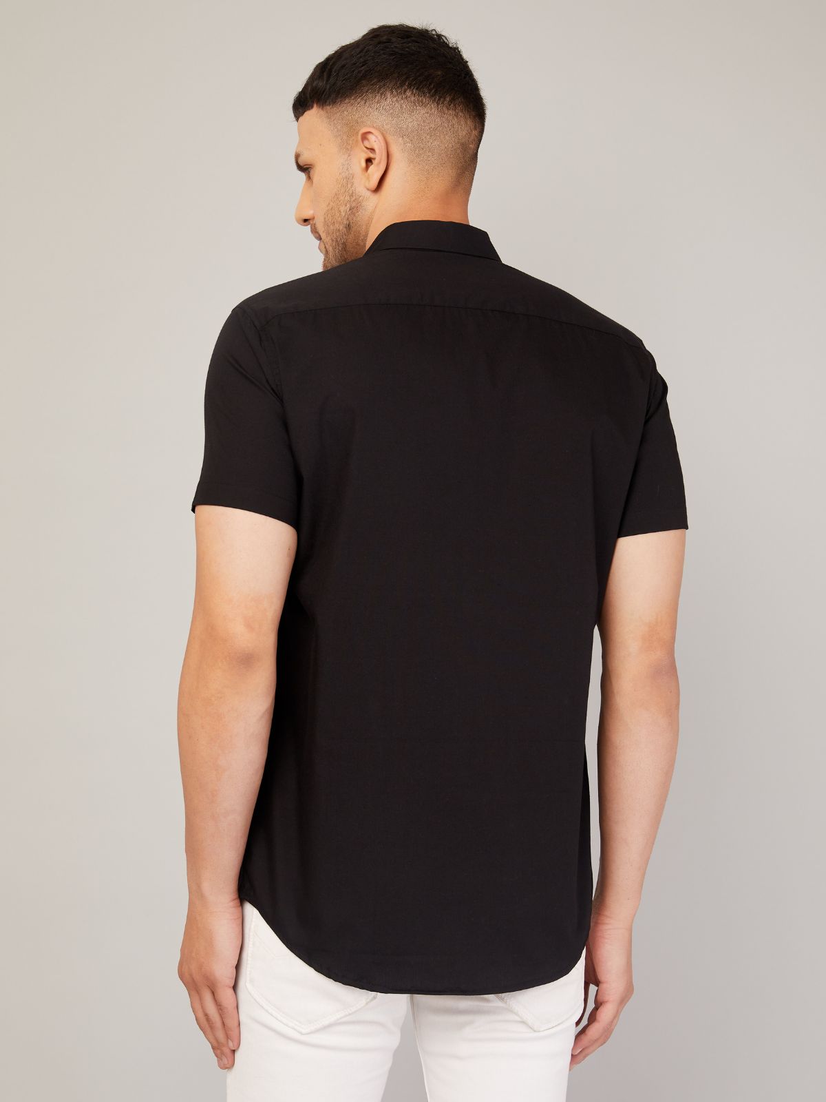 Louis Monarch Men Regular Fit Solid Black Spread Collar Casual Half Shirt