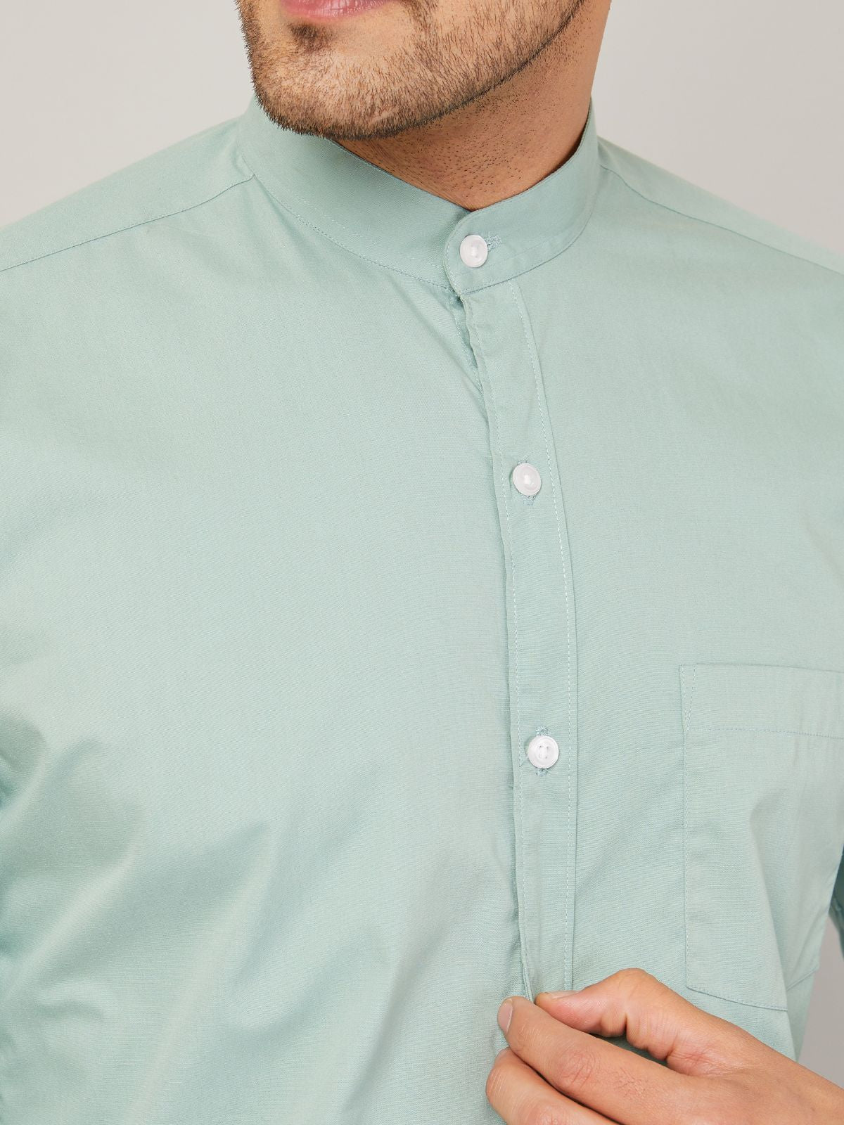 Louis Monarch Men Regular Fit Solid Pista Mandarin Collar Casual Shirt