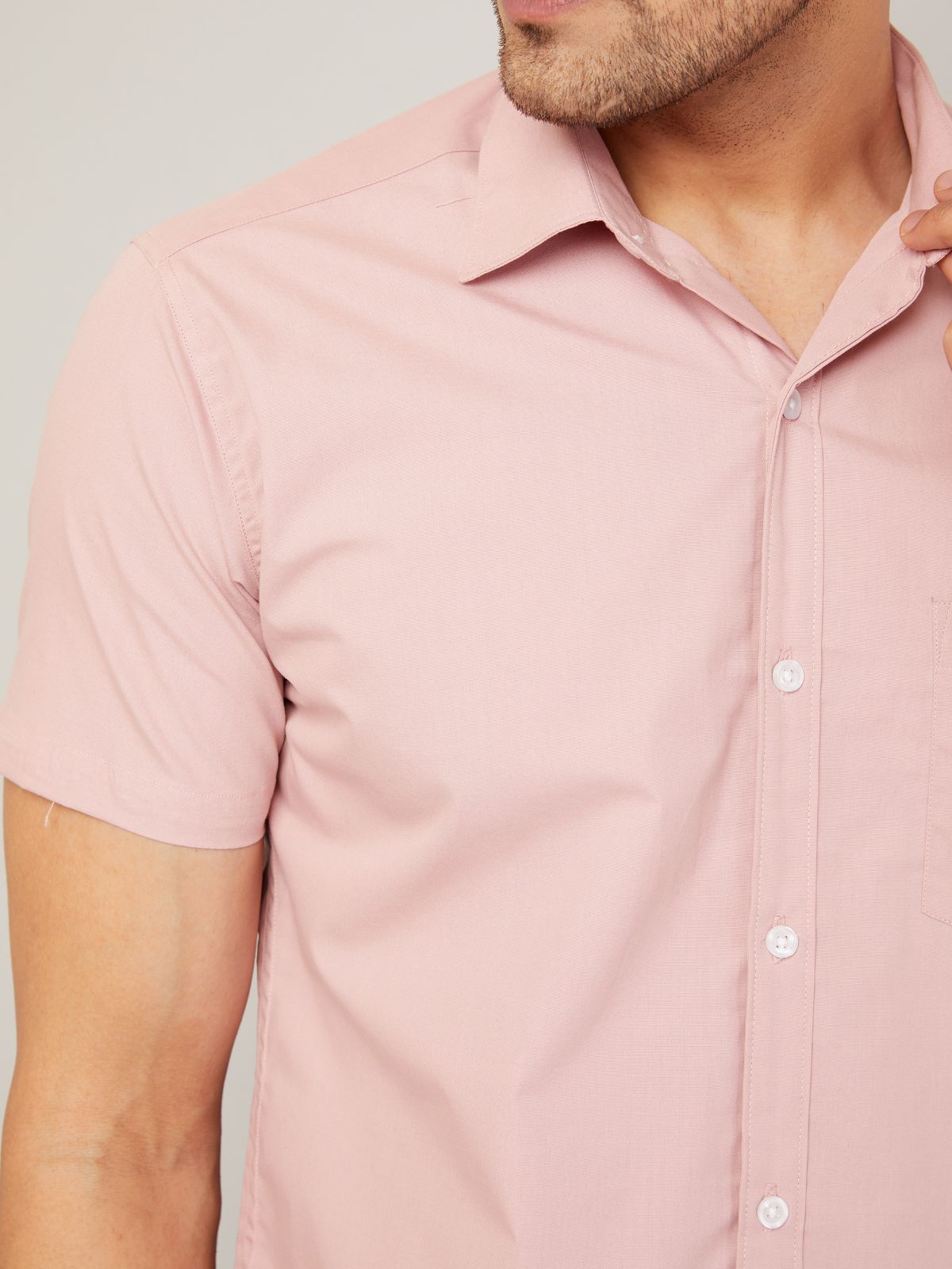 Louis Monarch Men Regular Fit Solid Light Peach Spread Collar Casual Half Shirt