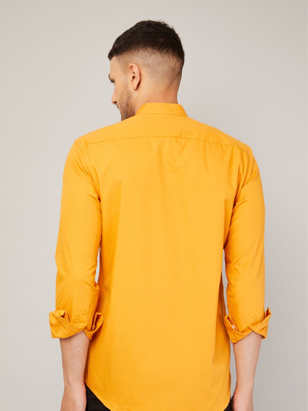 Louis Monarch Men Regular Fit Solid Yellow Mandarin Collar Casual Shirt