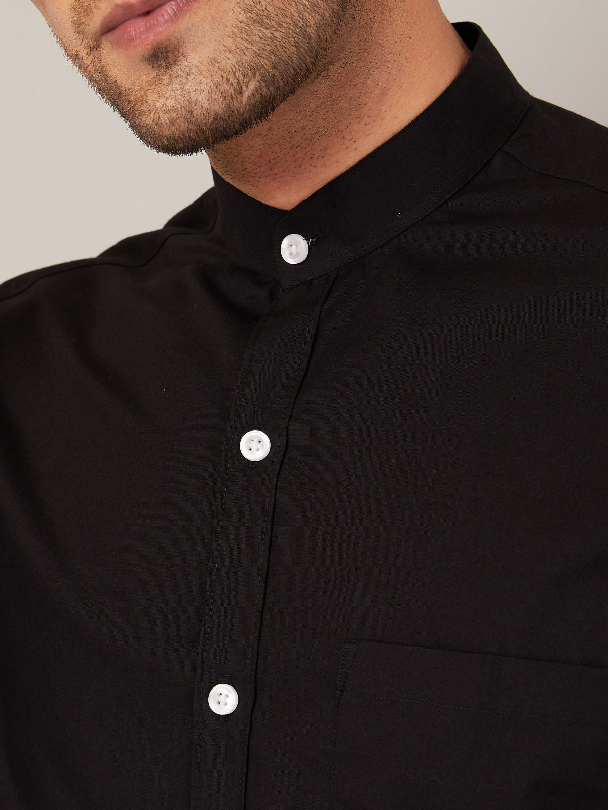 Louis Monarch Men Regular Fit Solid Black Mandarin Collar Casual Shirt