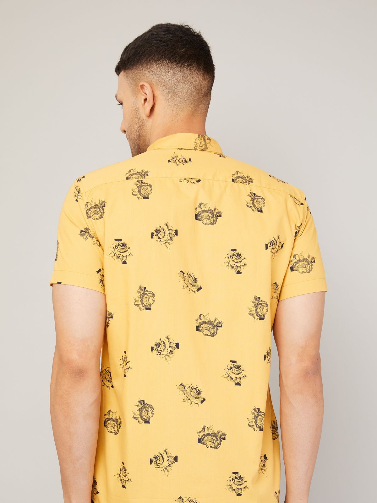 Louis Monarch Men Regular Fit Yellow Printed Spread Collar Casual Half Shirt