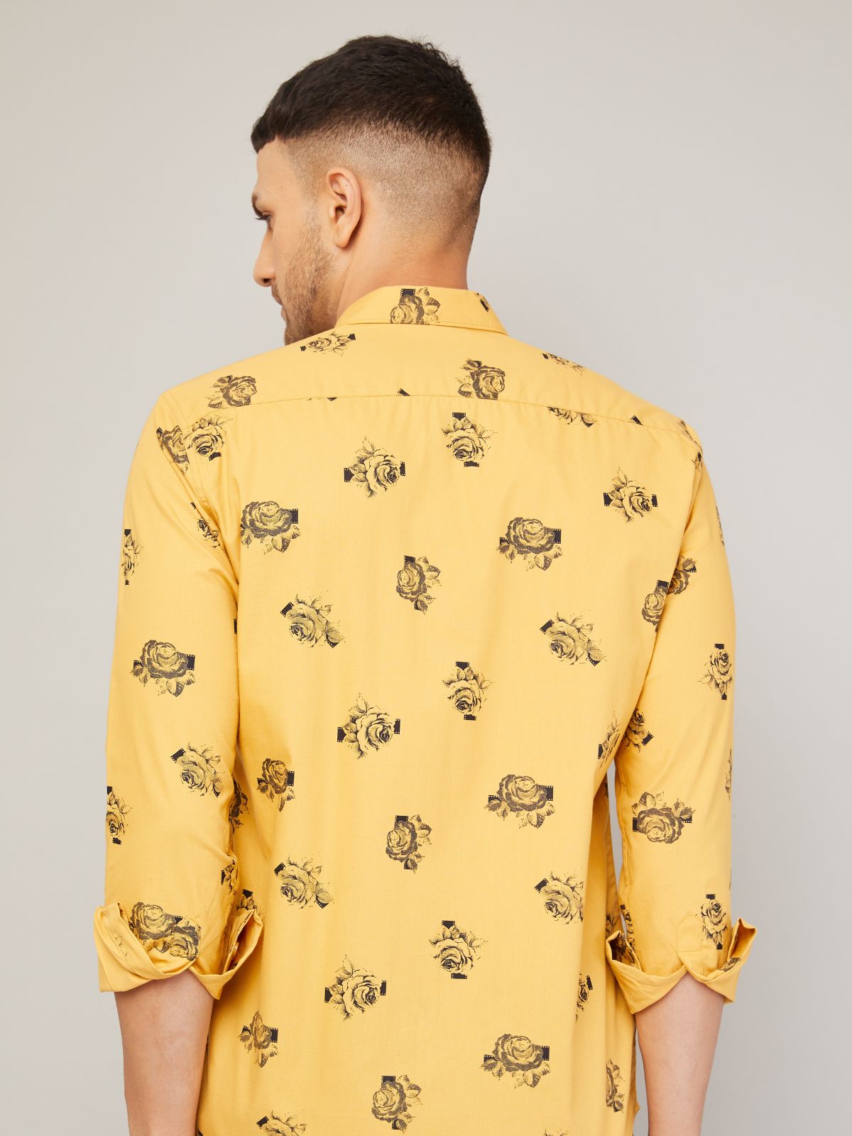 Louis Monarch Men Regular Fit Rose Print Yellow Spread Collar Casual Shirt