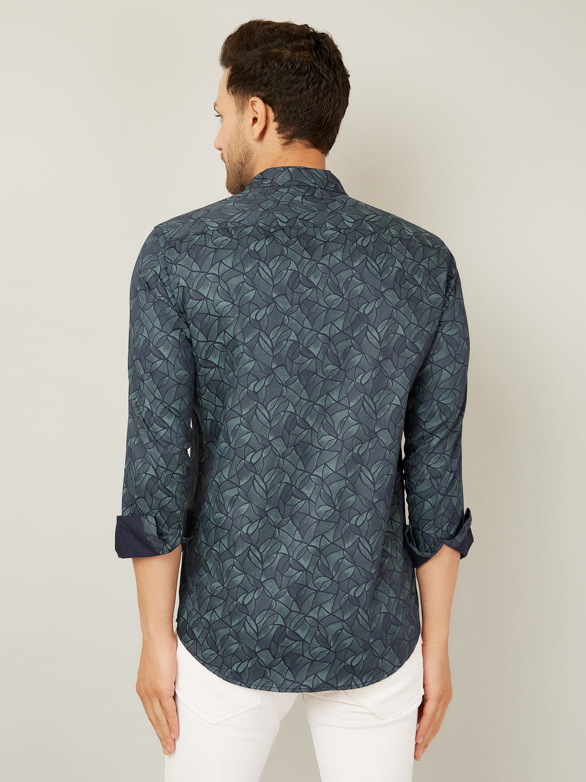 Louis Monarch Men Regular Fit Green Printed Spread Collar Casual Shirt