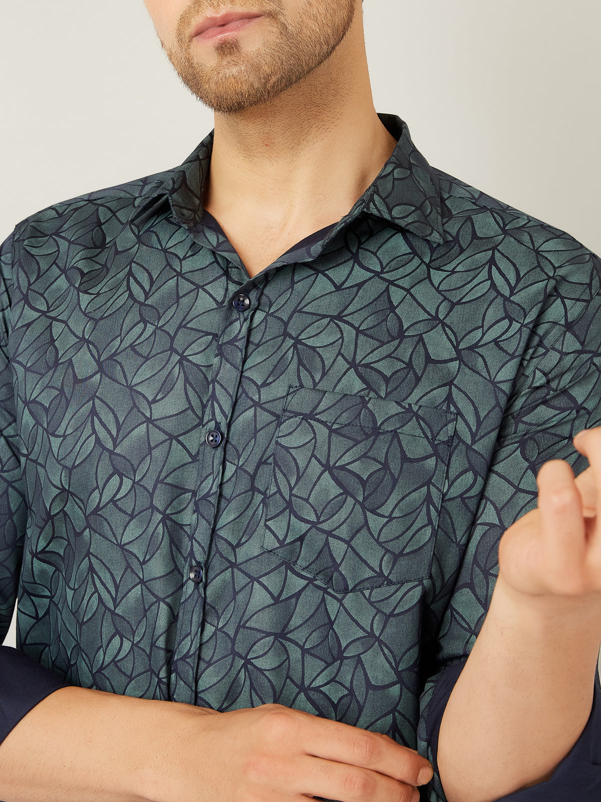 Louis Monarch Men Regular Fit Green Printed Spread Collar Casual Shirt