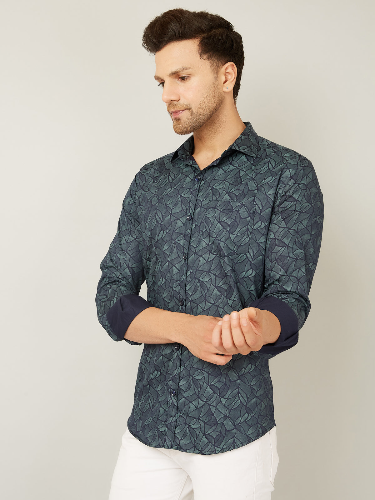 Louis Monarch Men Regular Fit Green Printed Spread Collar Casual Shirt