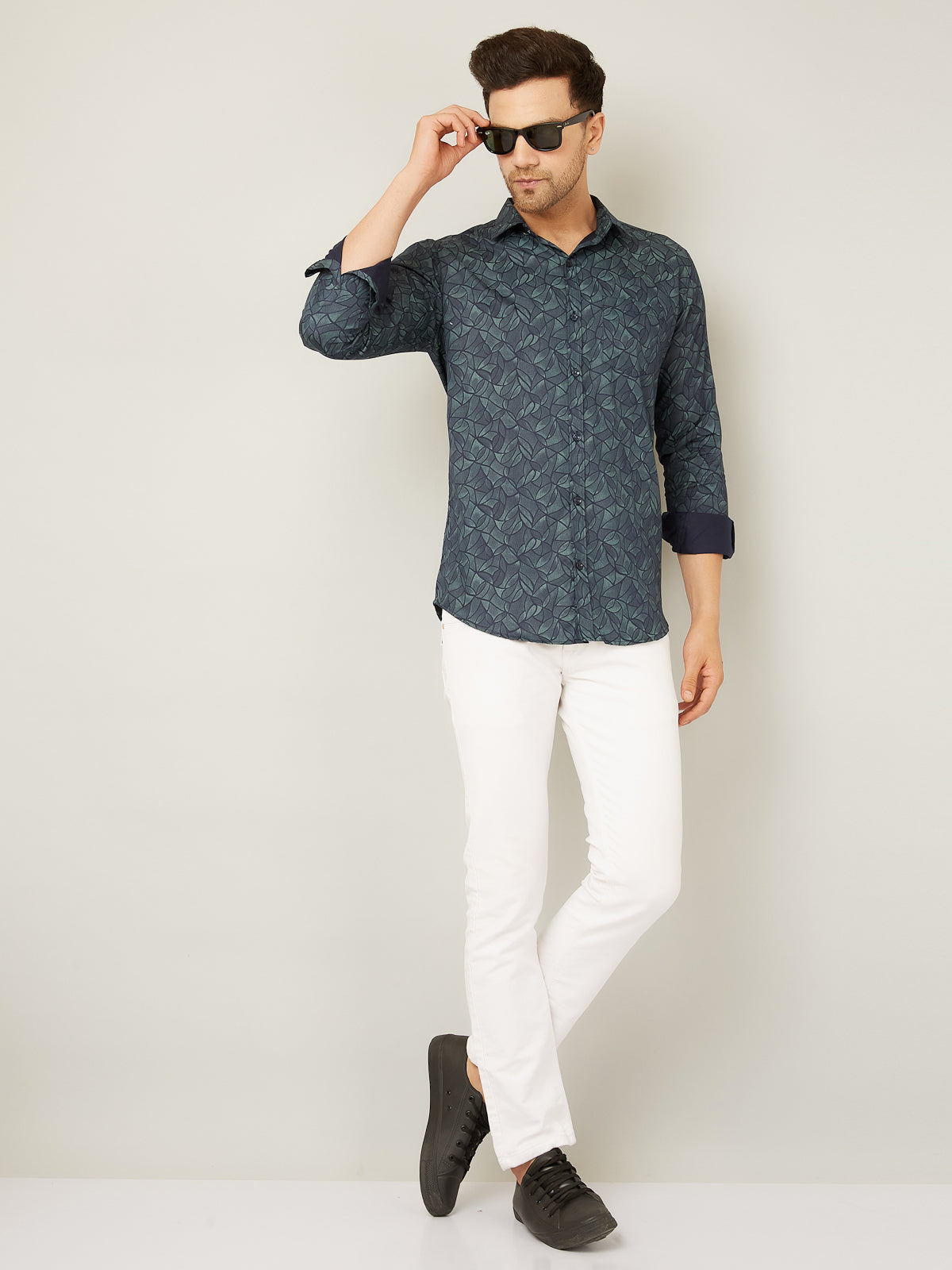 Louis Monarch Men Regular Fit Green Printed Spread Collar Casual Shirt