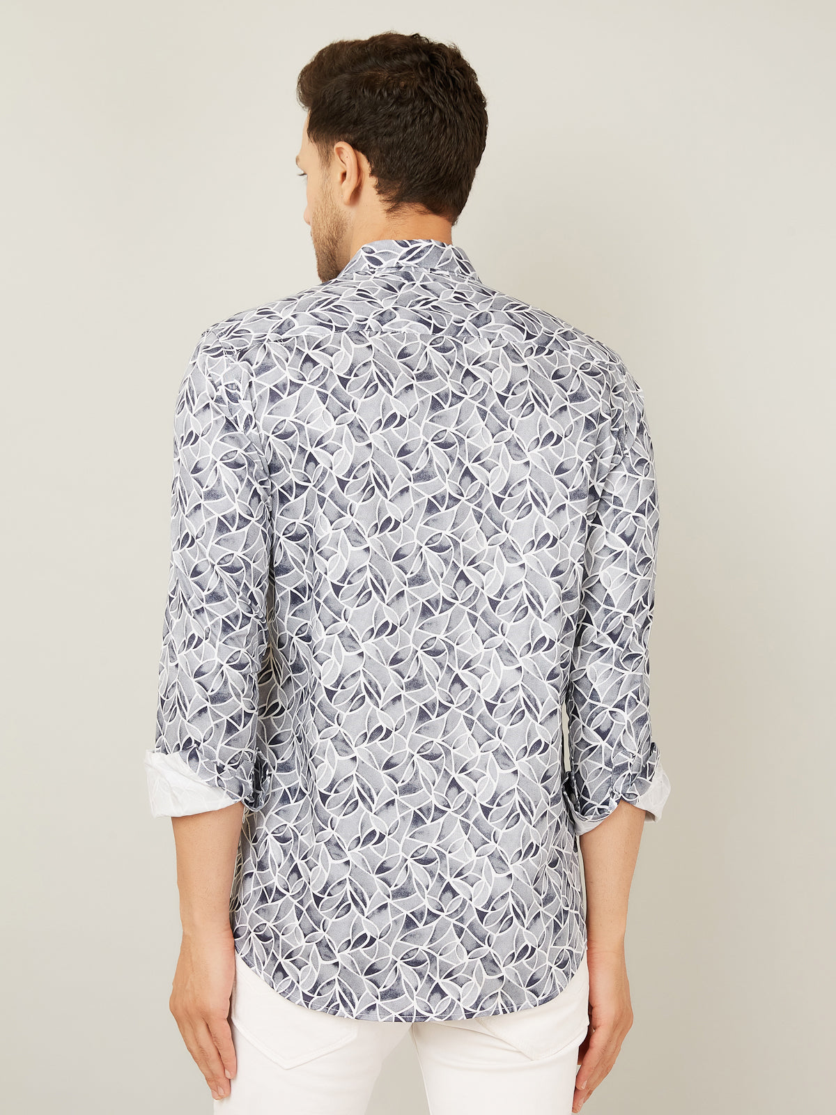 Louis Monarch Men Regular Fit White Printed Spread Collar Casual Shirt