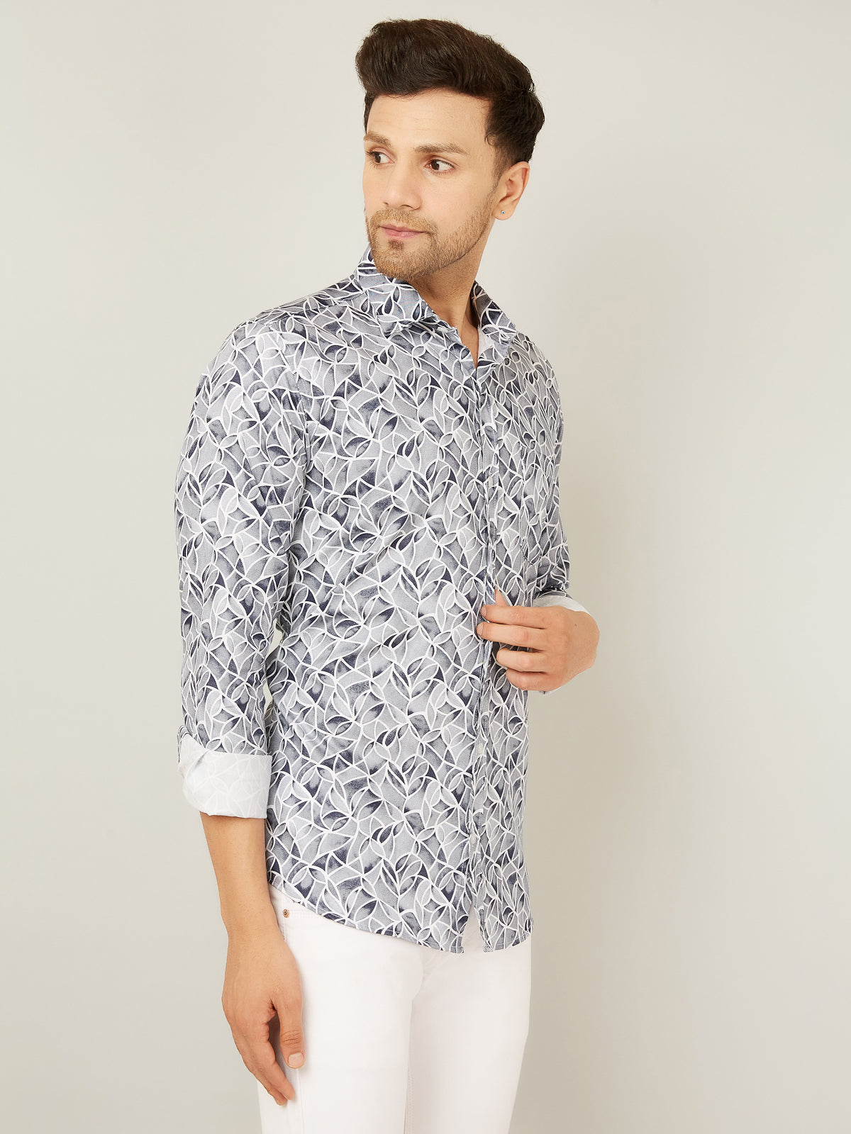 Louis Monarch Men Regular Fit White Printed Spread Collar Casual Shirt