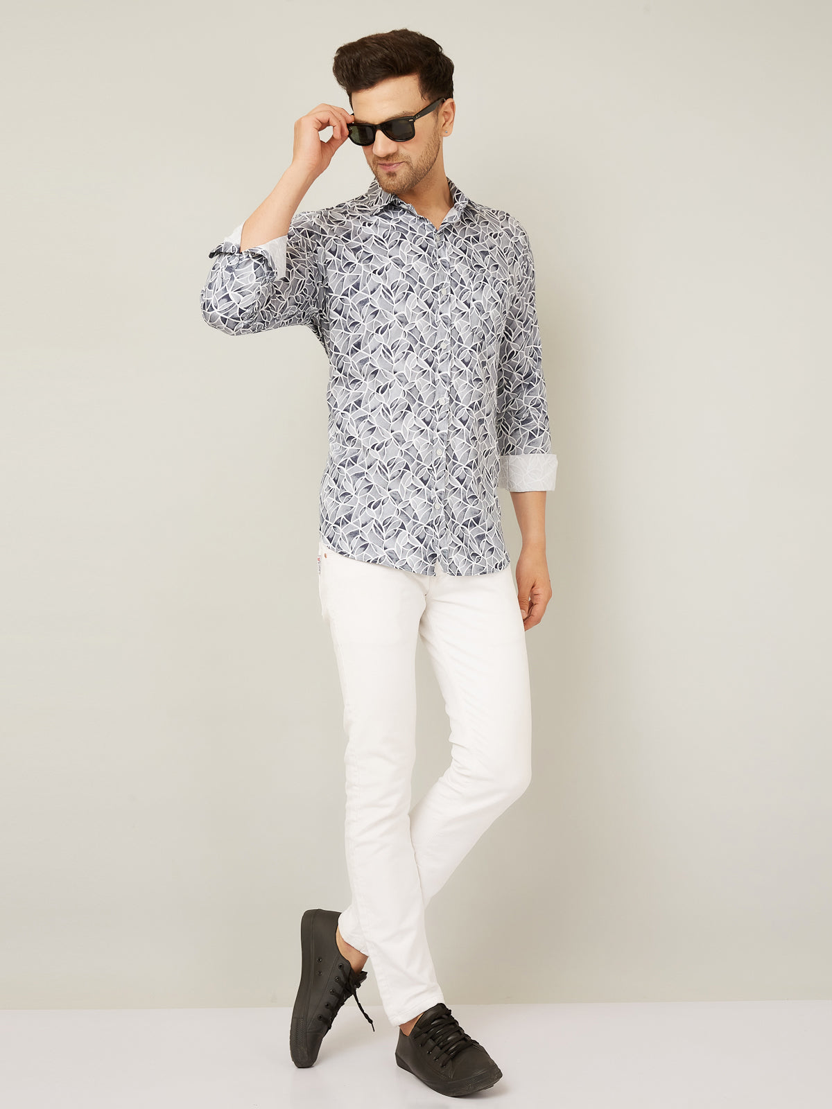 Louis Monarch Men Regular Fit White Printed Spread Collar Casual Shirt