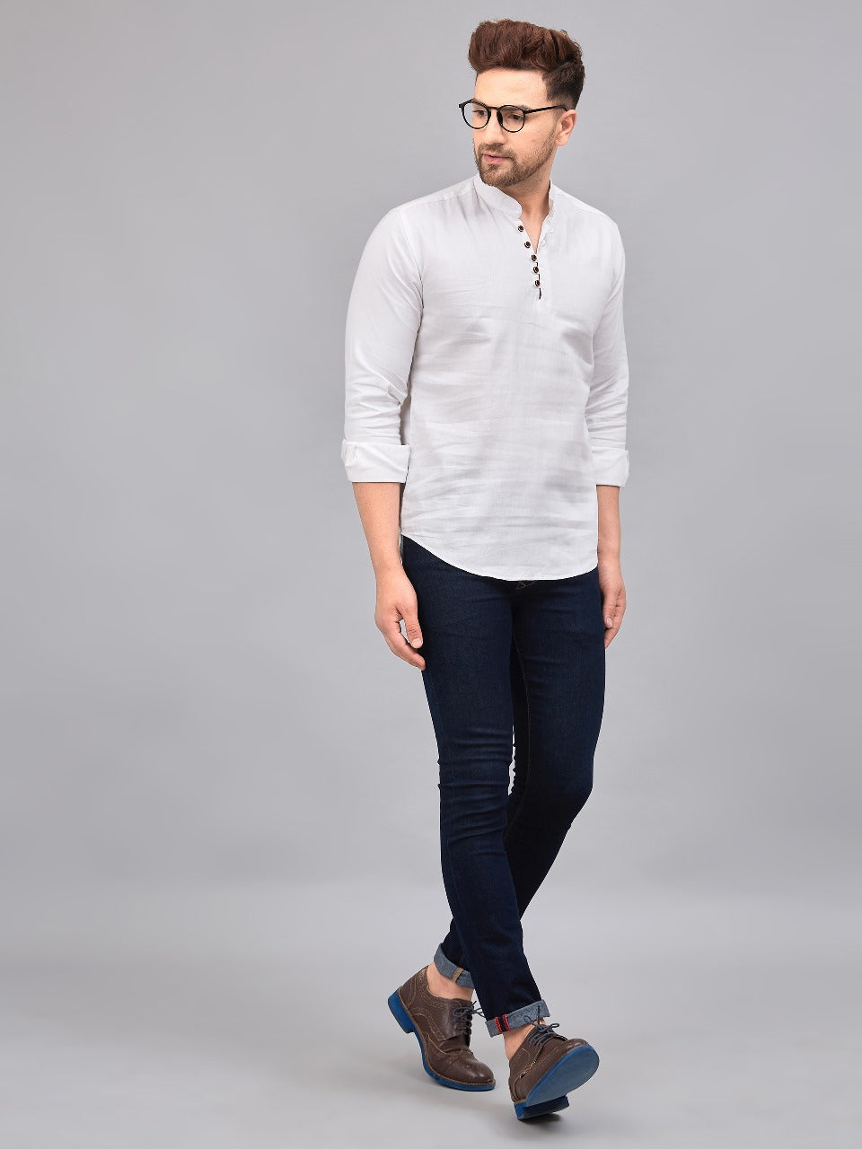 Louis Monarch Men Solid White Pure Cotton Straight Short Kurta