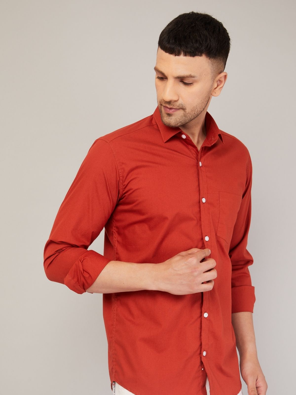 Louis Monarch Men Regular Fit Solid Spread  Collar Casual Orange Color Shirt