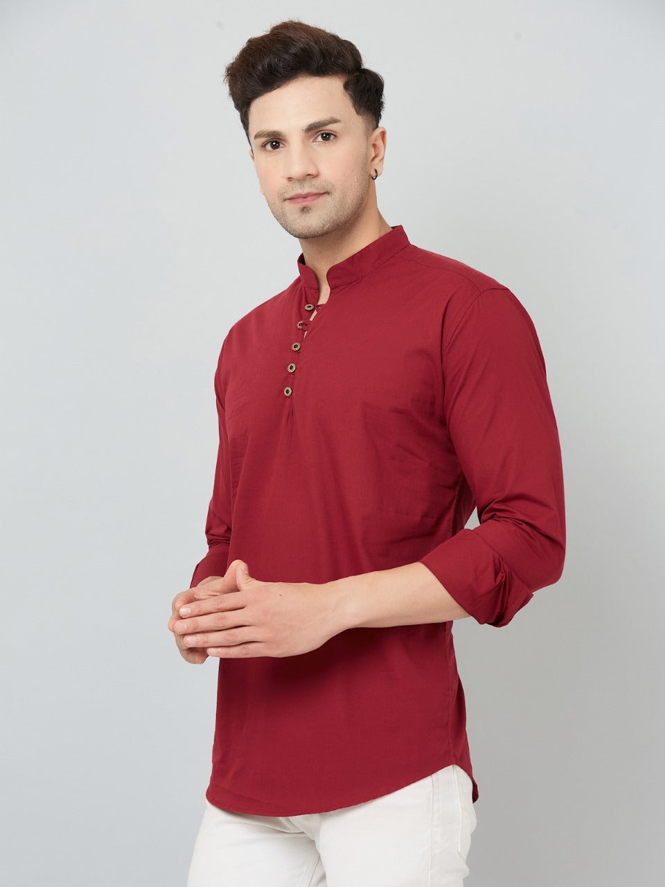 Louis Monarch Men Solid Maroon Pure Cotton Straight Short Kurta
