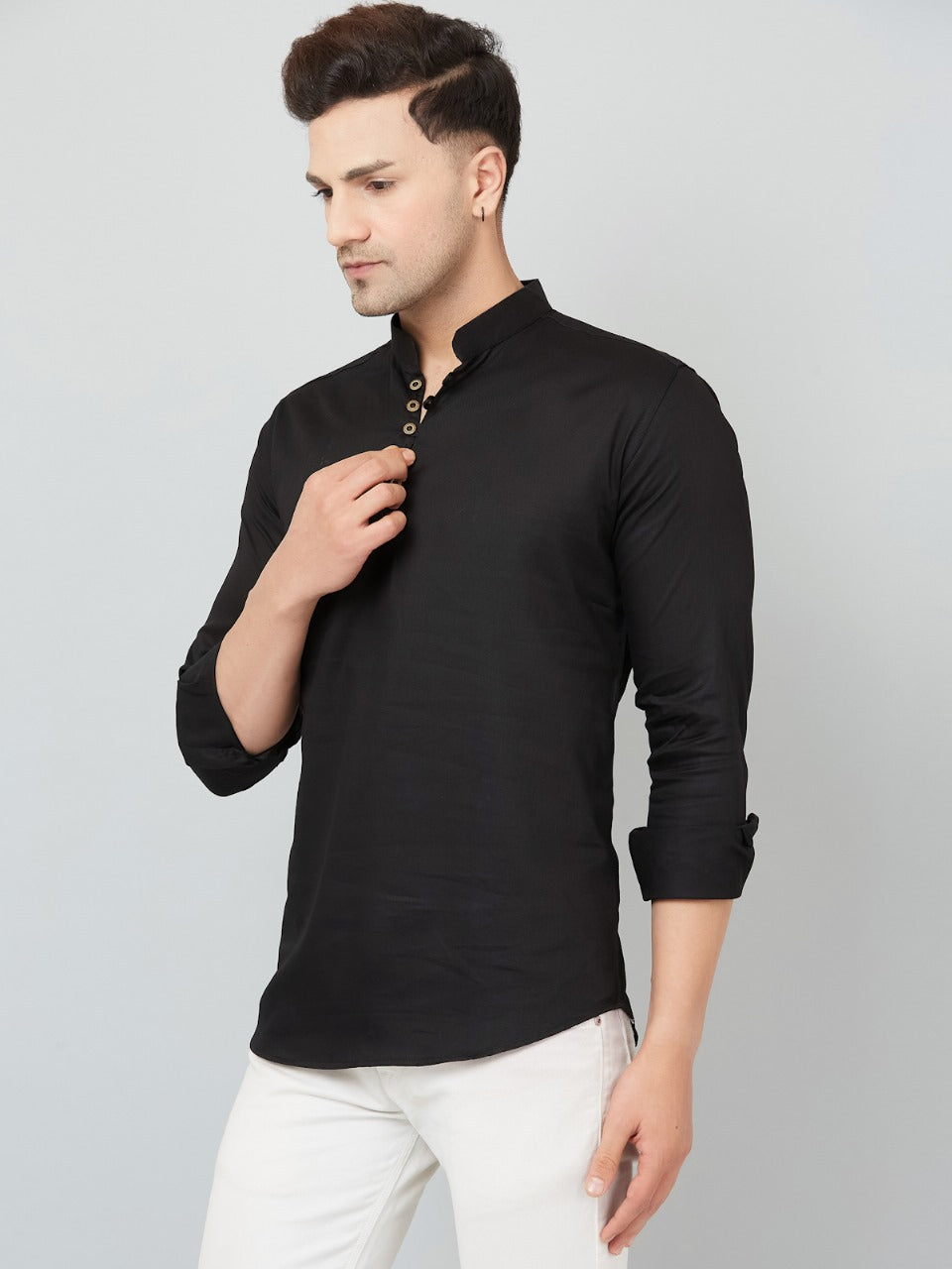 Louis Monarch Men Solid Black Pure Cotton Straight Short Kurta
