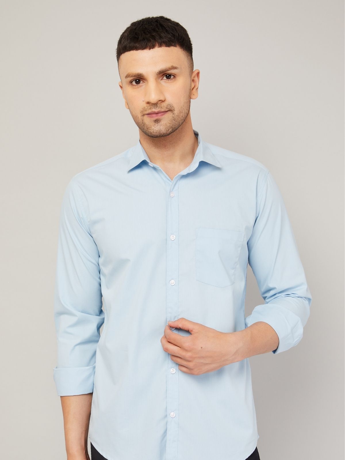 Louis Monarch Men Regular Fit Solid Spread  Collar Casual Sky Blue Color Shirt