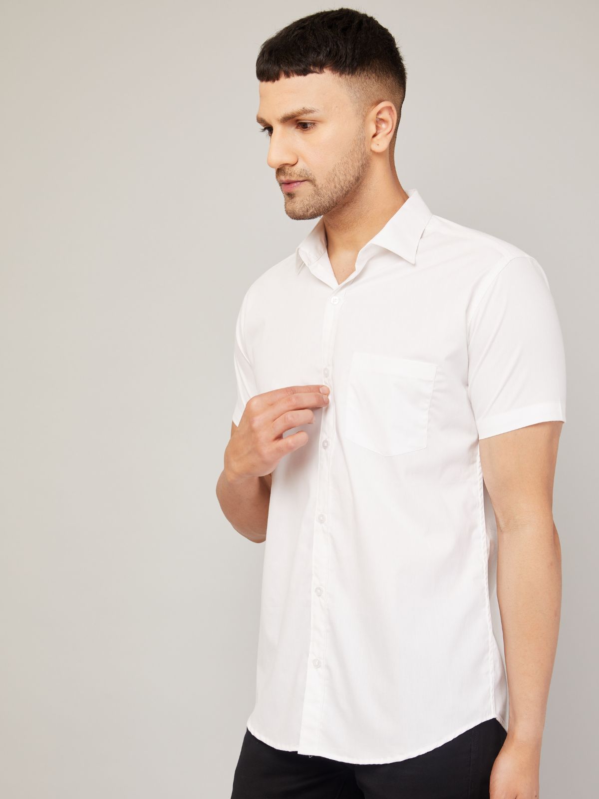 Louis Monarch Men Regular Fit Solid White Spread Collar Casual Half Shirt